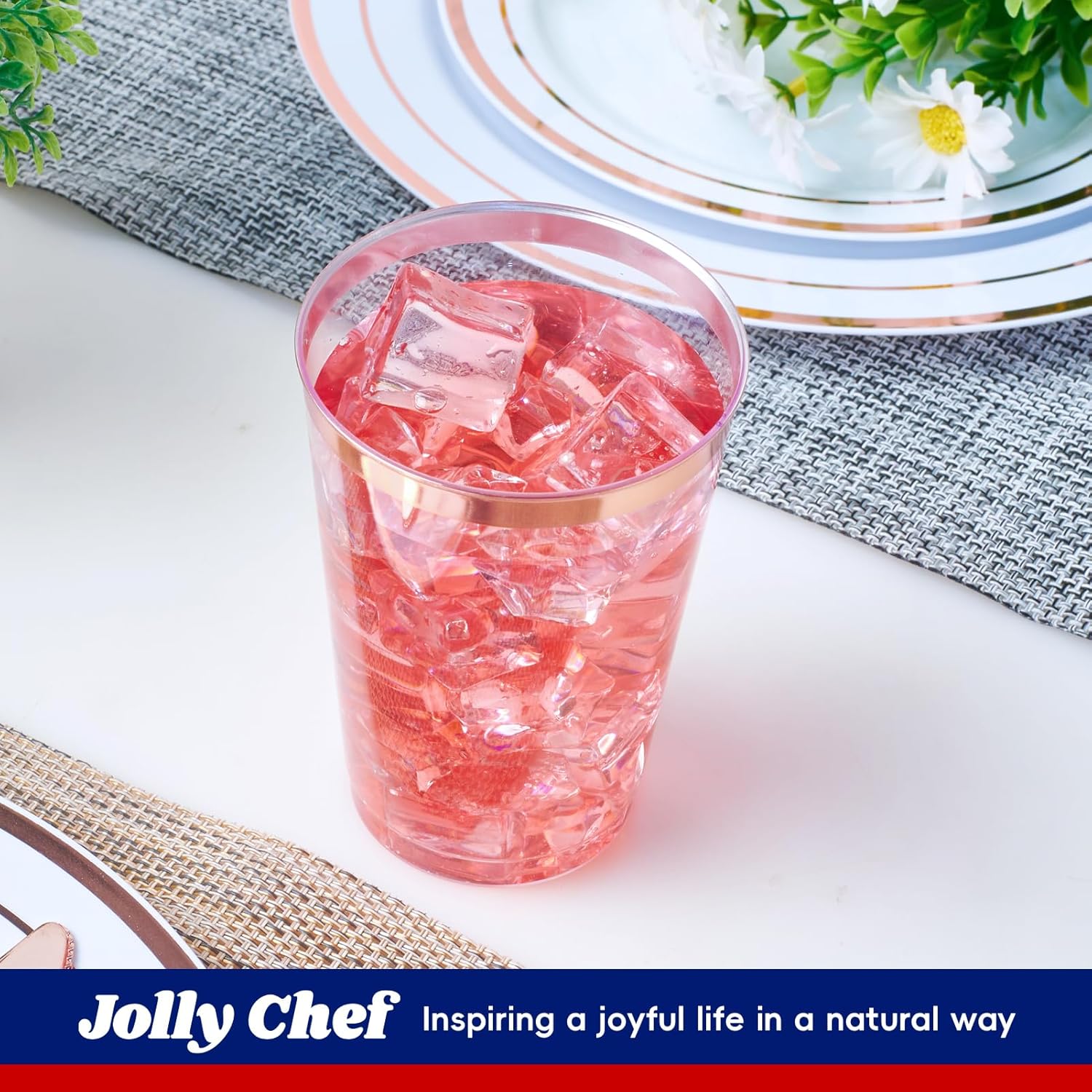 JOLLY CHEF 100 Pack Rose Gold Rim Disposable Cups