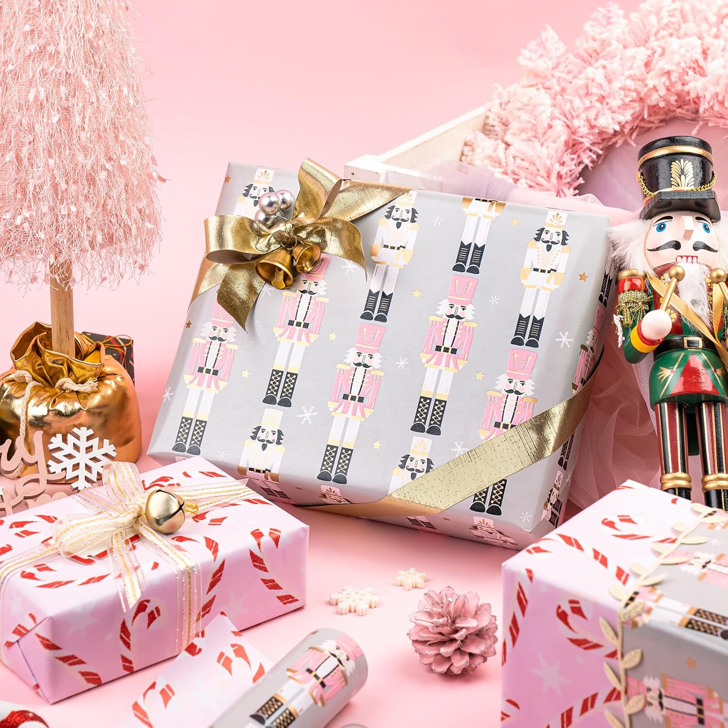 WRAPAHOLIC Reversible Christmas Wrapping Paper - 17x33ft Mini Roll