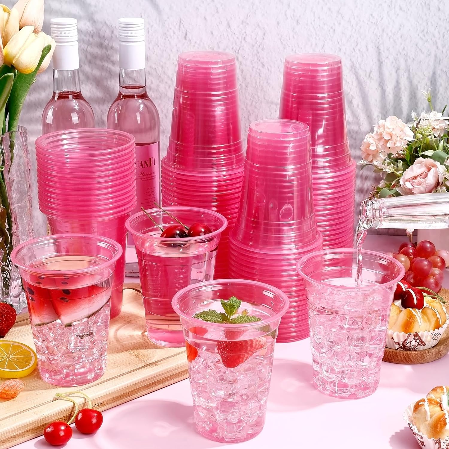 KesaPlan 100 Pack Pink Plastic Party Cups 16 oz