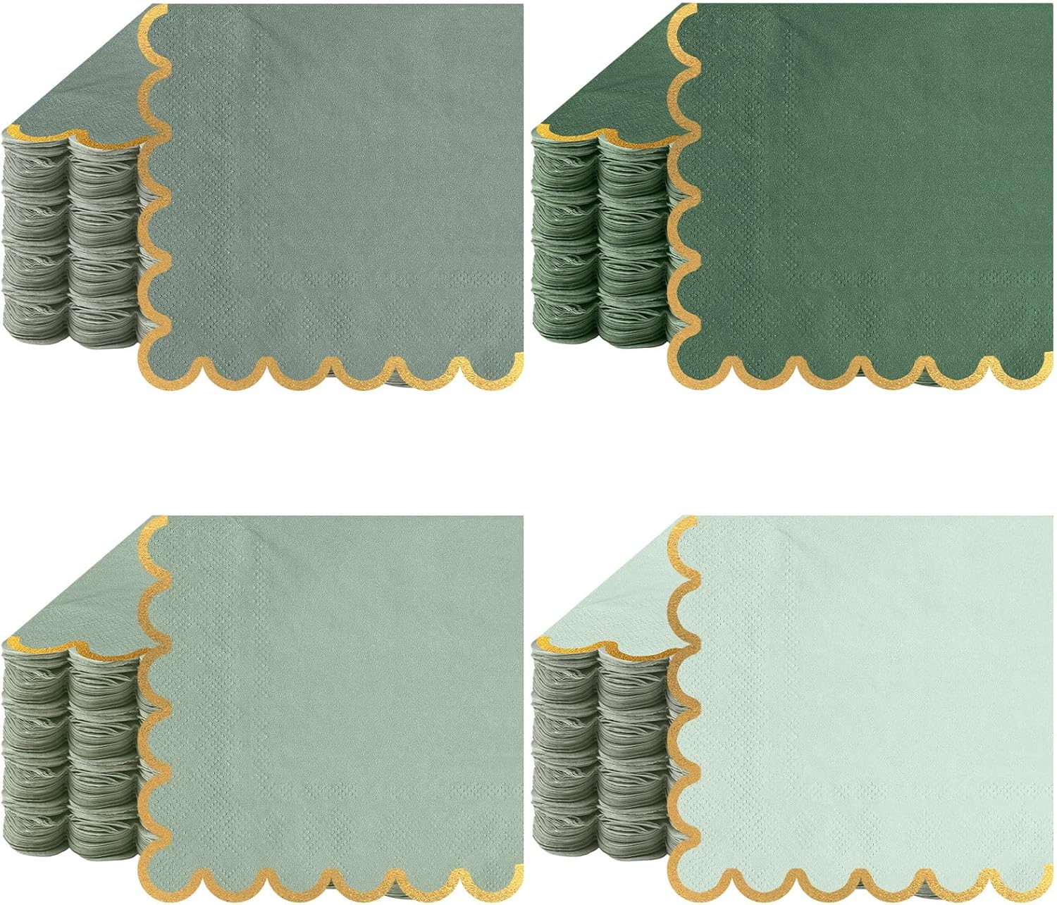 100 Pack Scalloped Gold Foil Cocktail Napkins Green