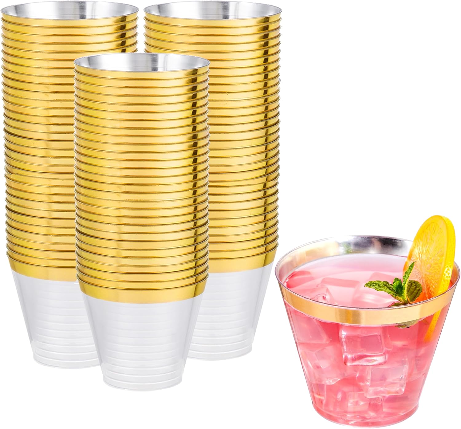 WELLIFE 120 PCS Gold Plastic Cups 9oz