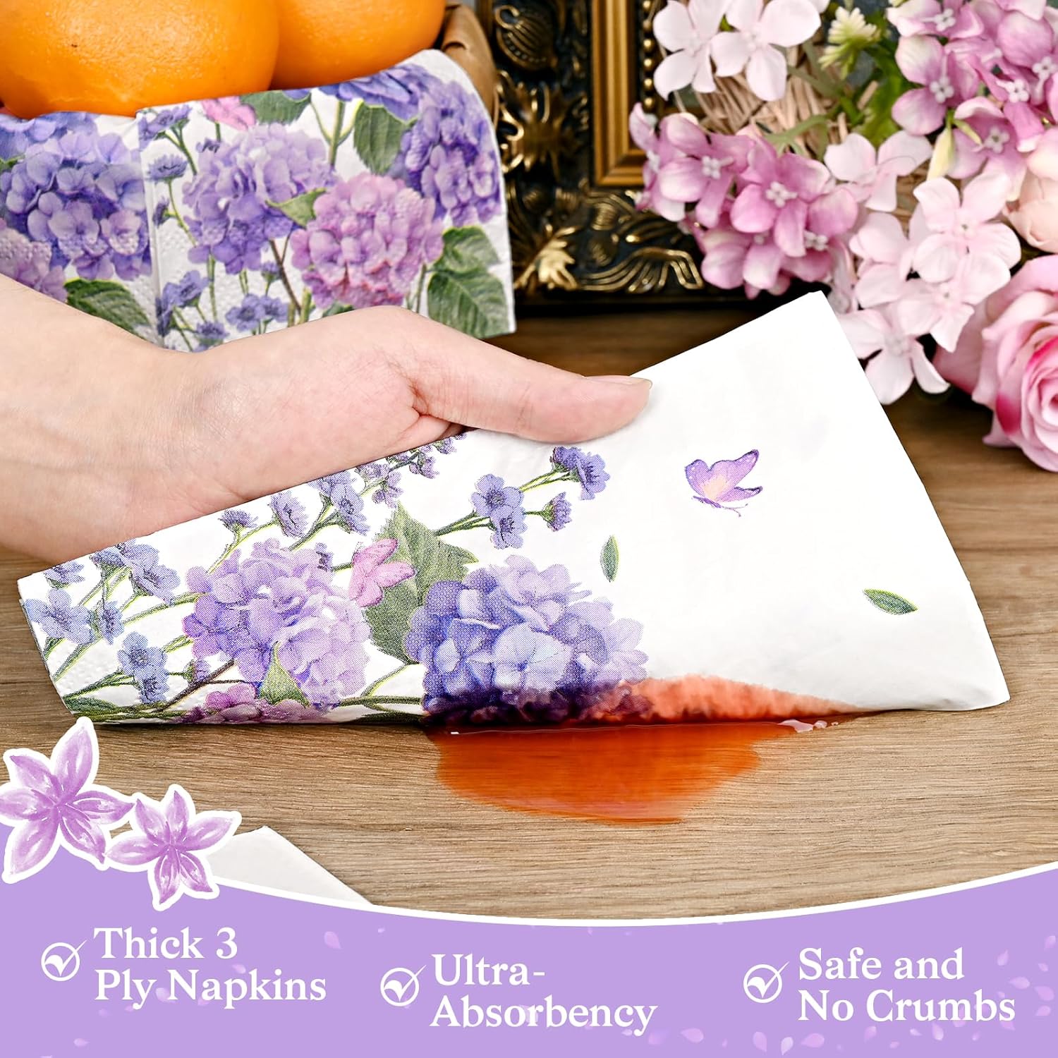Homlouue 100PCS Floral Hydrangea Napkins