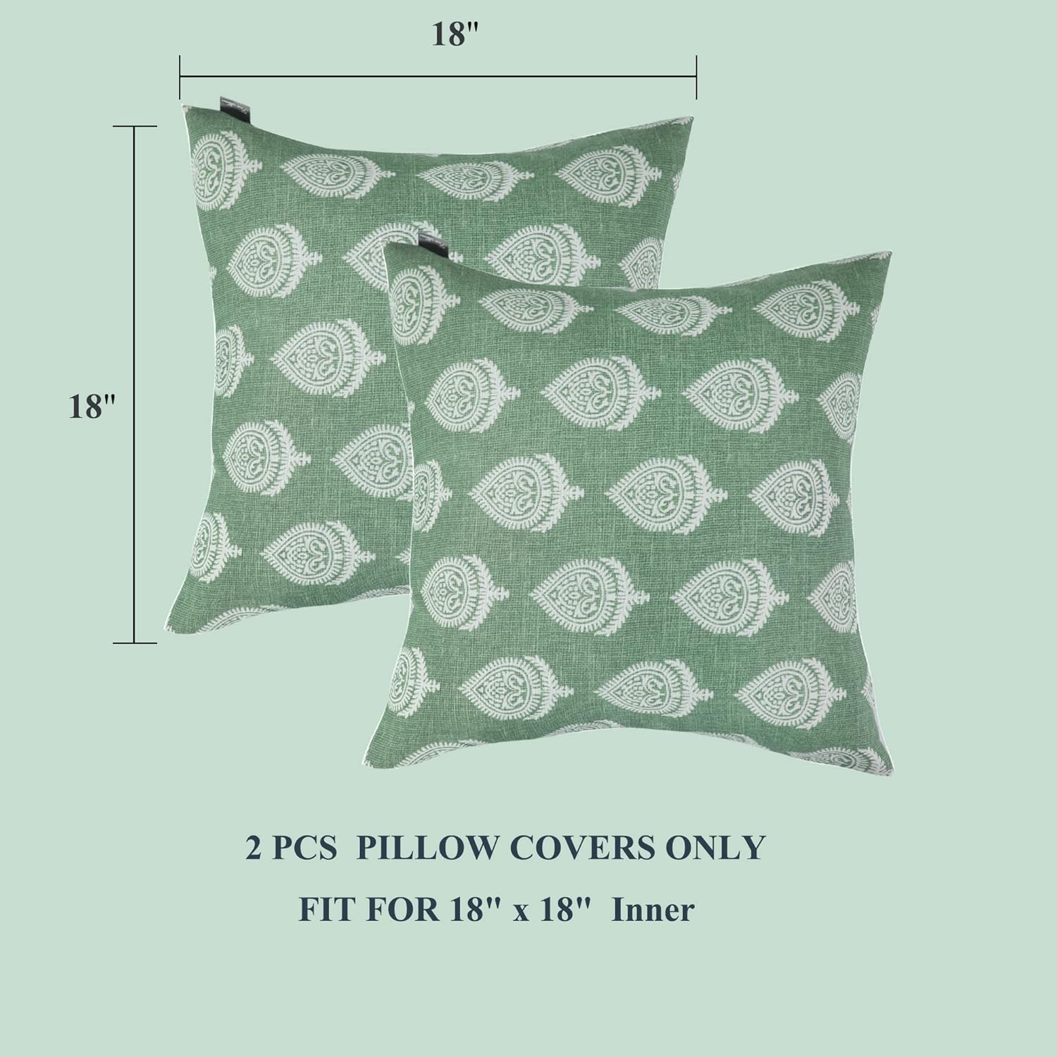 FUNHOME Outdoor Pillow Covers Pack of 2 18x18 Inch Fair Green
