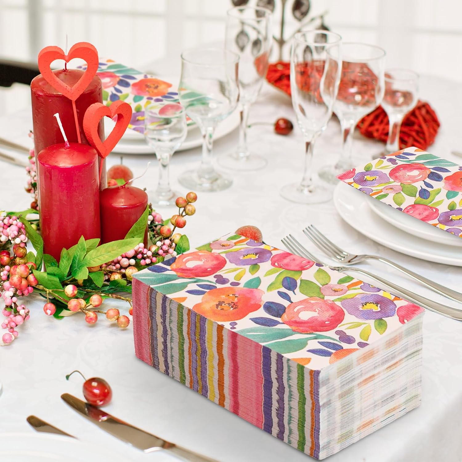 80 Pack Floral Watercolor Dinner Napkins