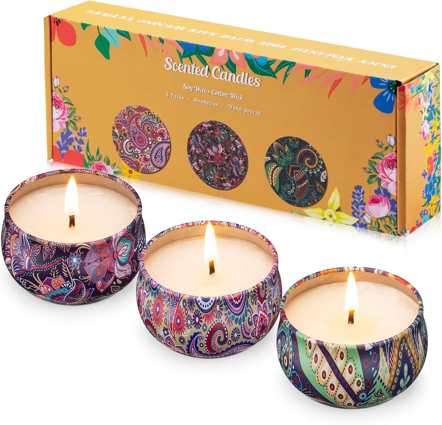Hausware 3 Pack Scented Candles with Floral Scents