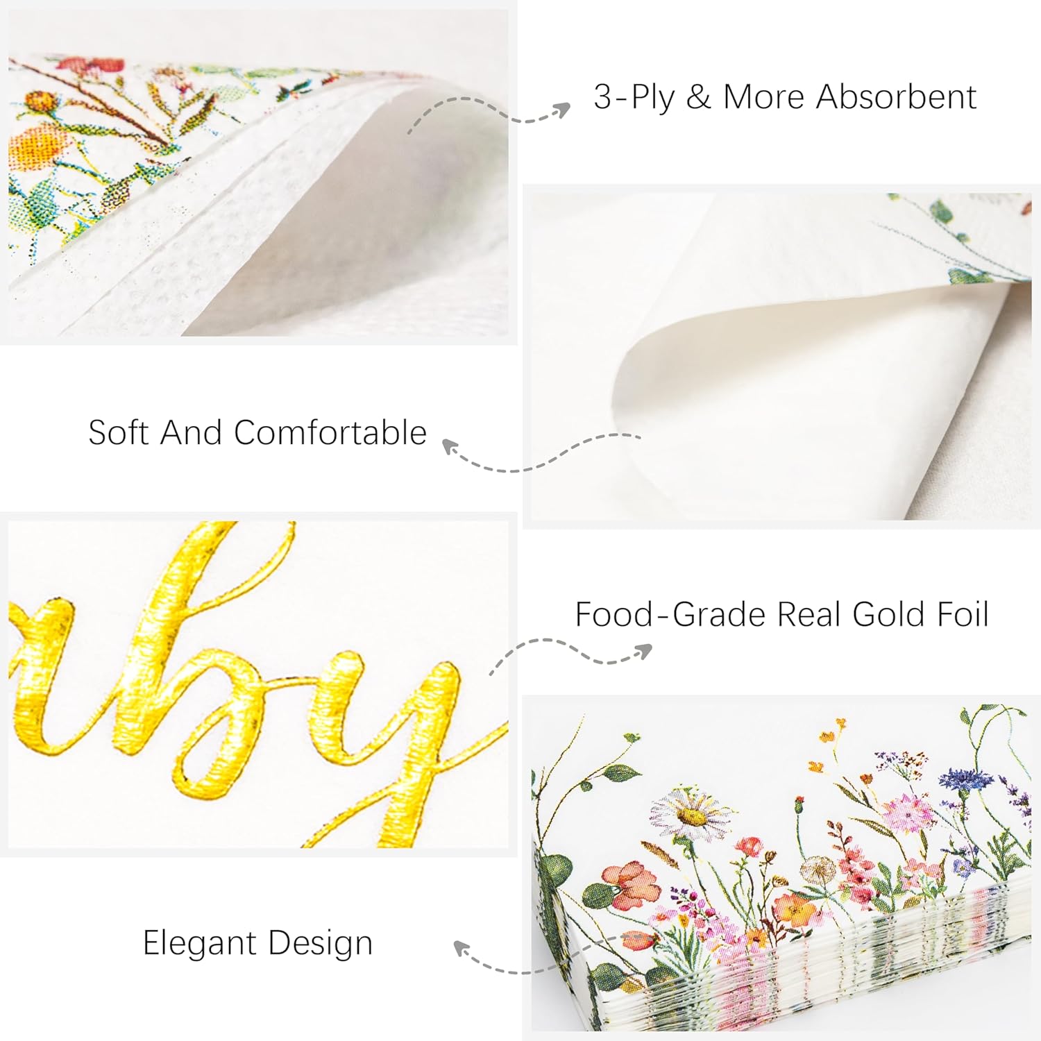 Crisky Bridal Shower Napkins Gold Foil Design 3 Ply 50 Count