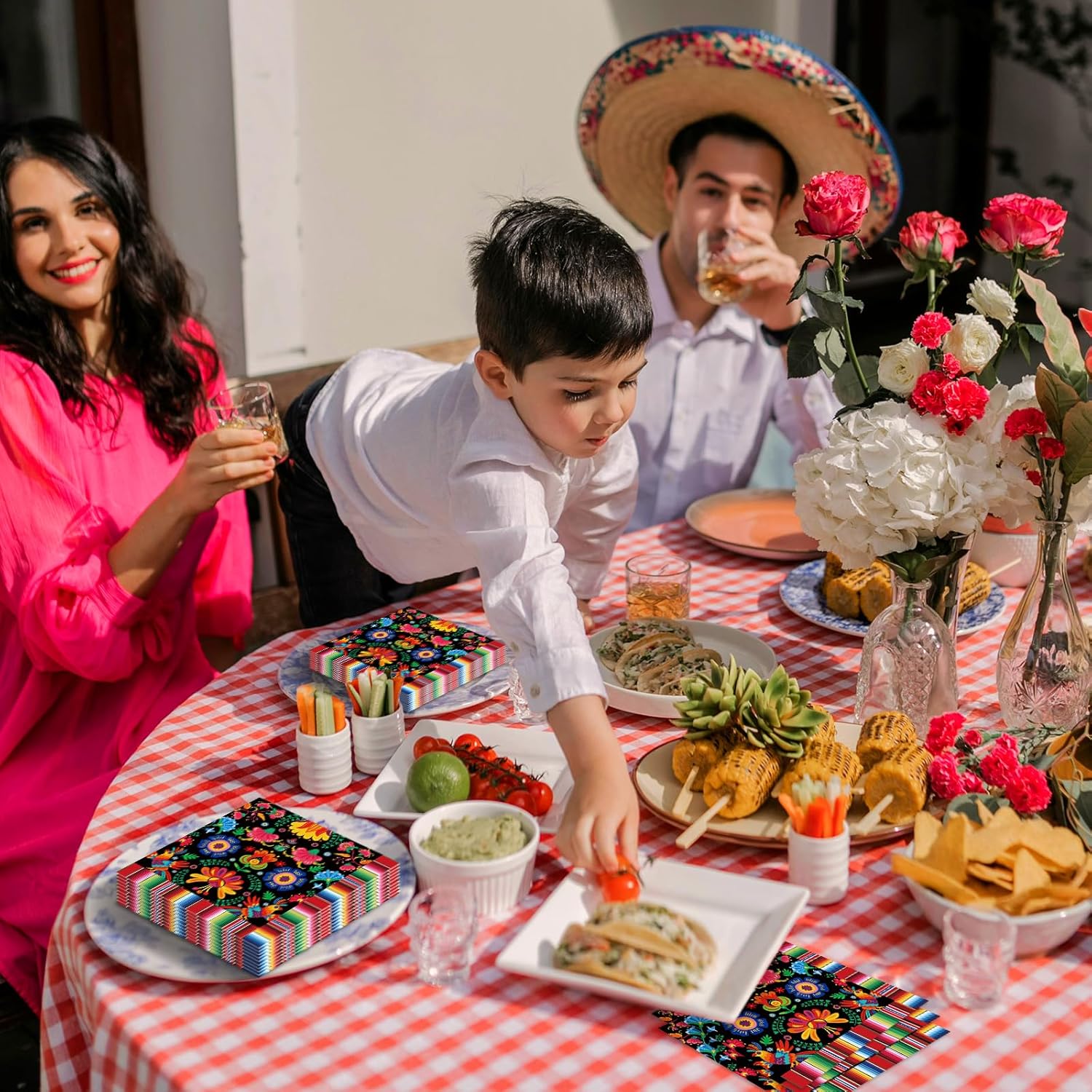 Pack of 50 Mexican Fiesta Napkins with Serape Stripe Design