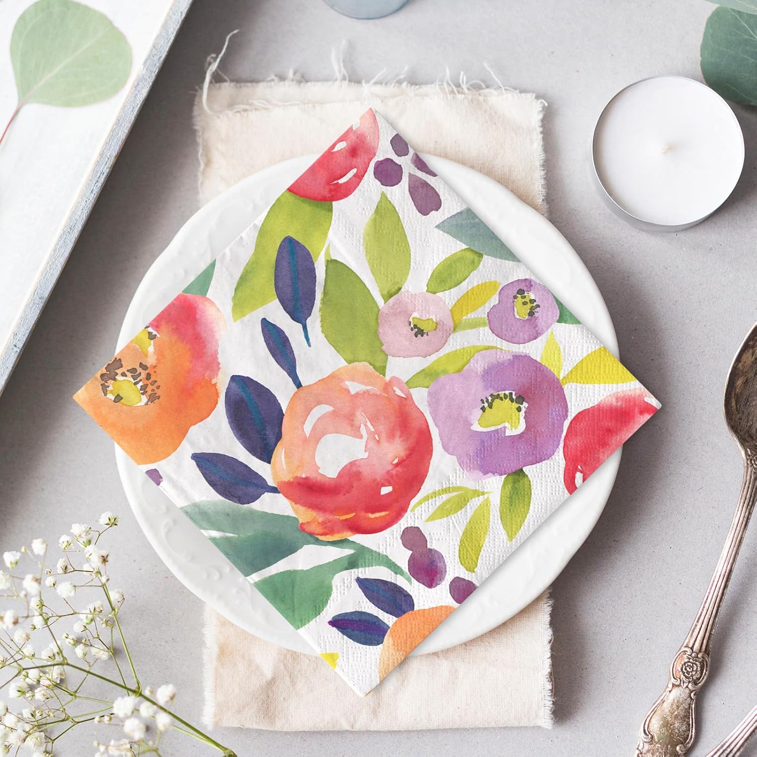 80Pcs Floral Watercolor Dinner Napkins