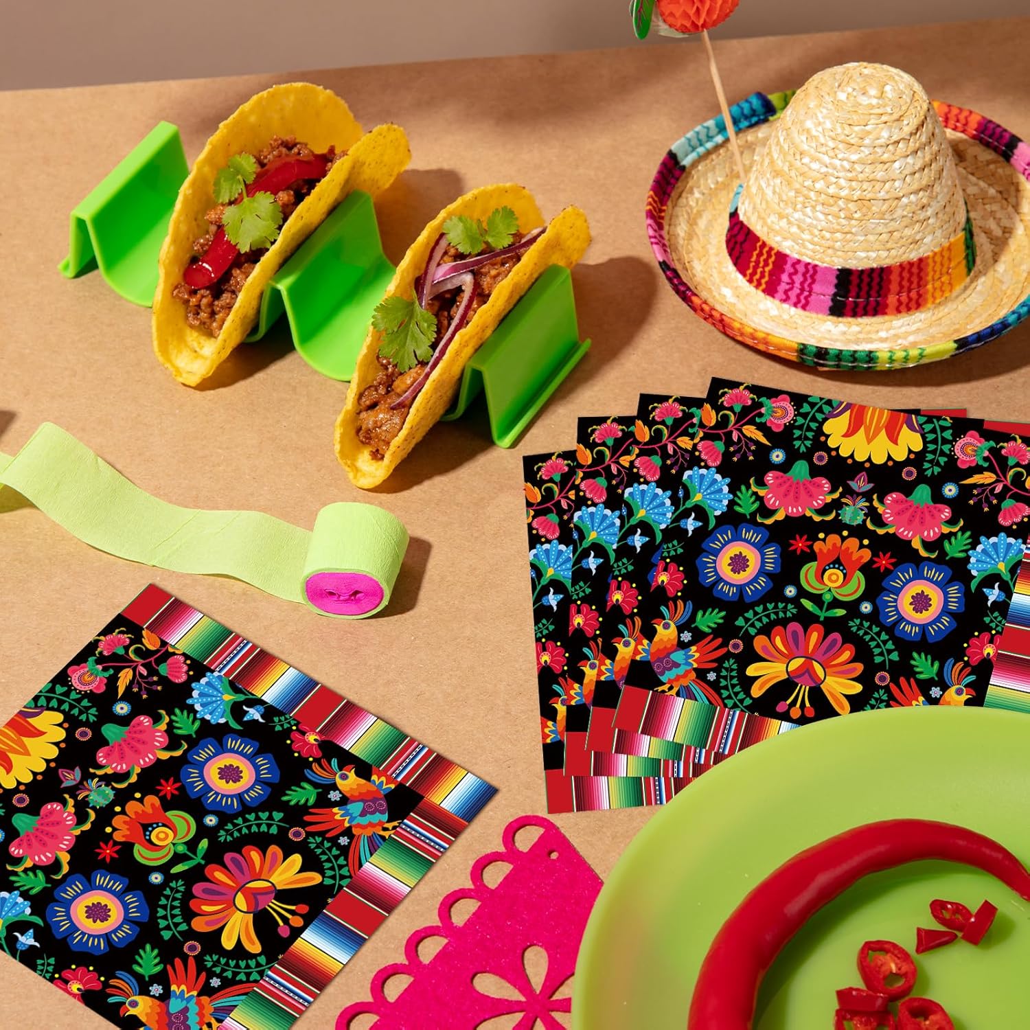 Pack of 50 Mexican Fiesta Napkins with Serape Stripe Design