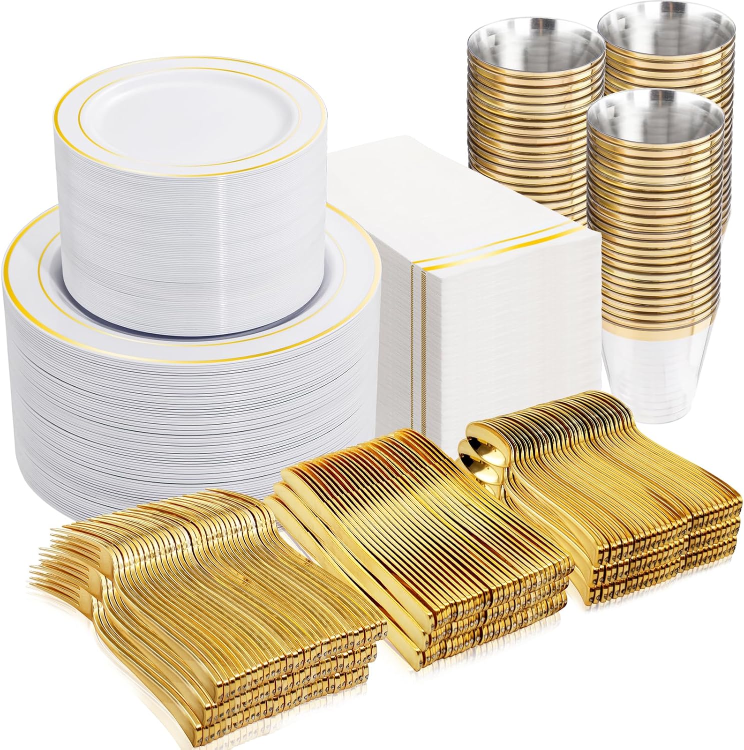 GATHER 700PCS Gold Plastic Plates for 100 Guests