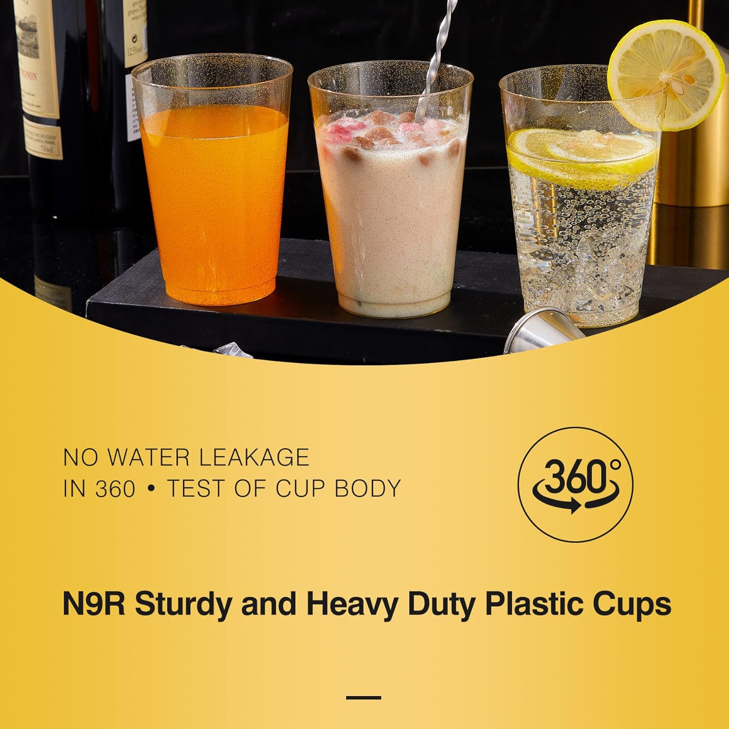 N9R 100PCS 12oz Gold Glitter Plastic Cups for Parties