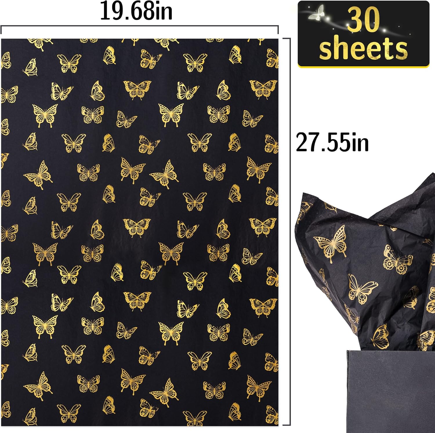 MR FIVE Black Gold Butterfly Tissue Paper Bulk 30 Sheets