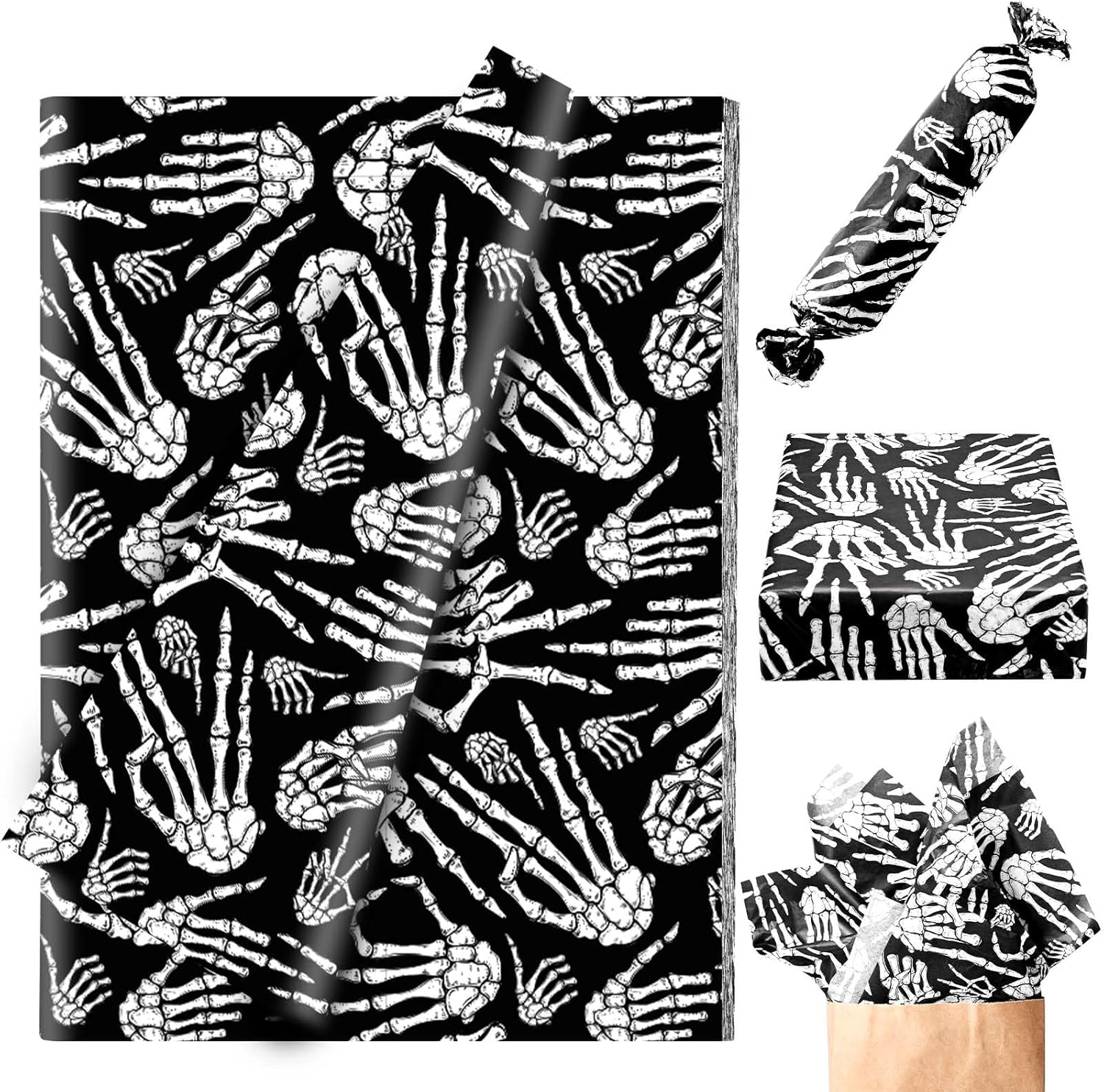 100 Sheets Halloween Tissue Paper 20x14 Inches Skeleton Design