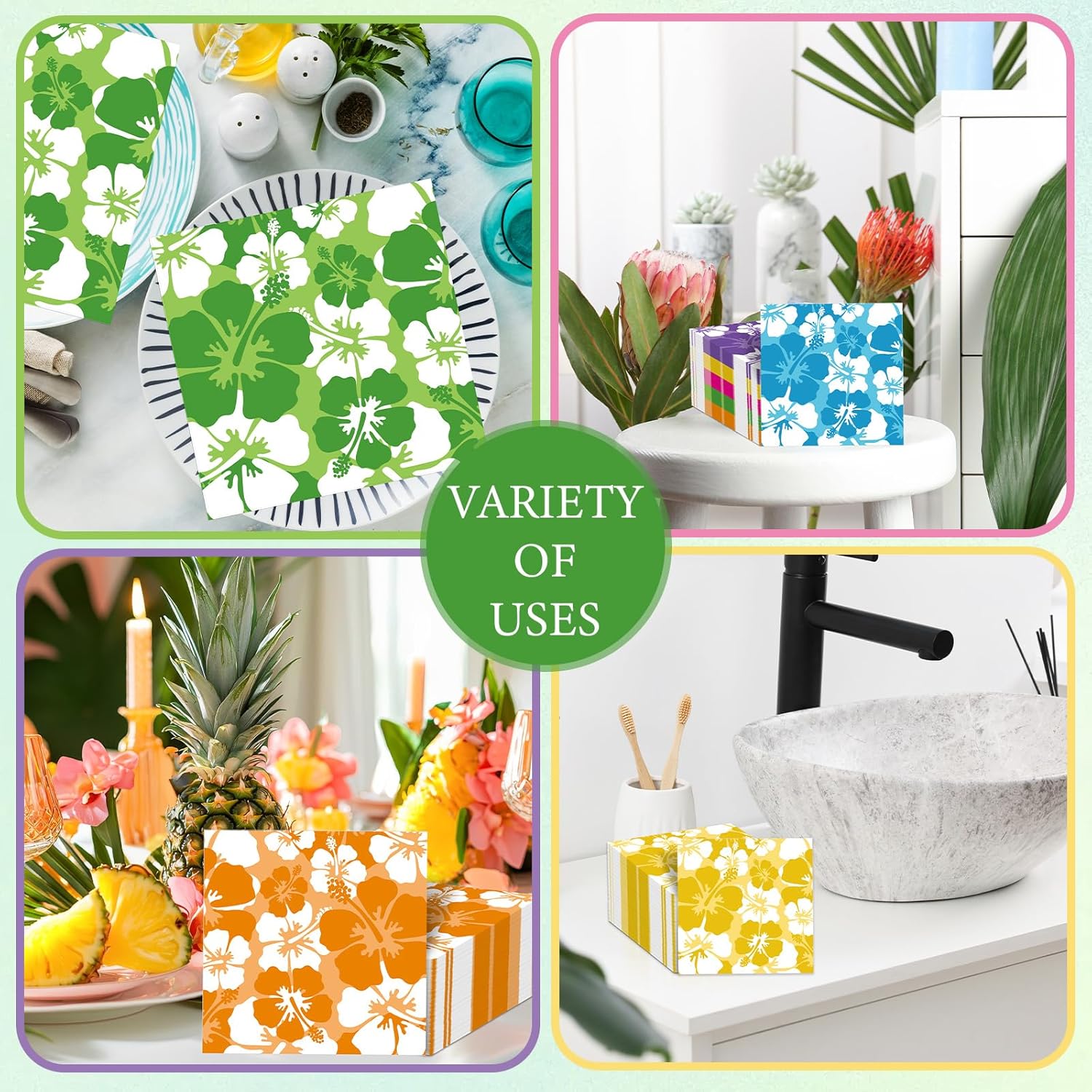 120 Pcs Hibiscus Paper Napkins Summer Party Decorations