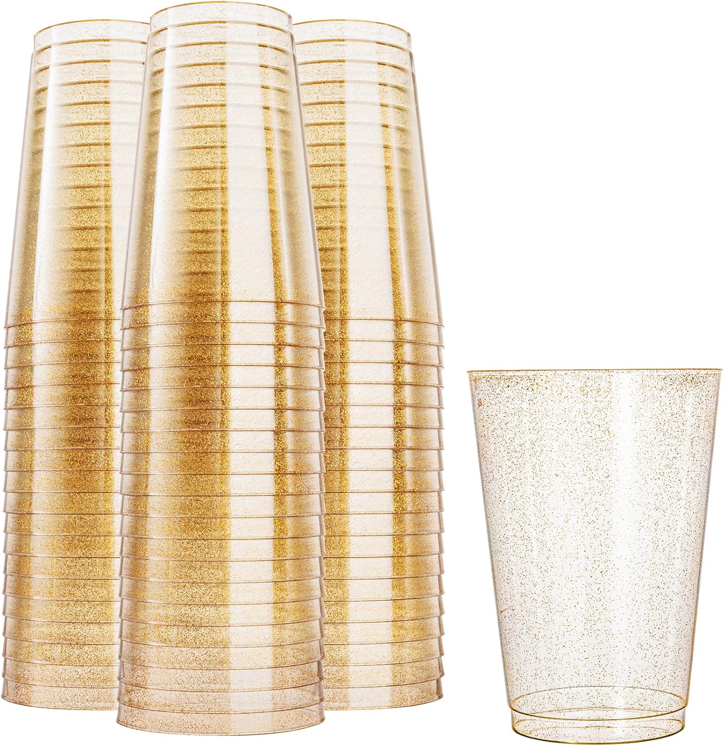 N9R 100PCS 12oz Gold Glitter Plastic Cups for Parties