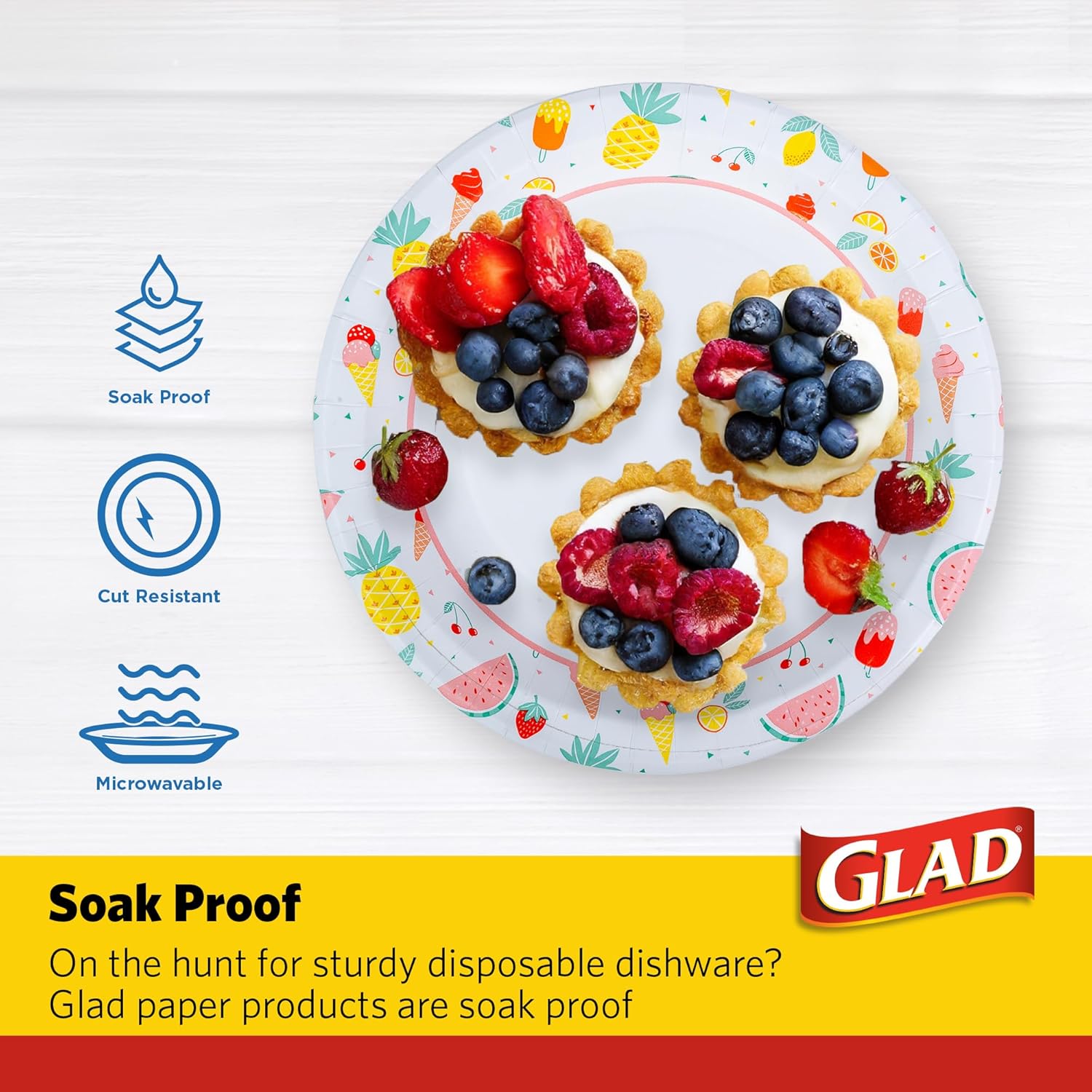 Glad Round Disposable Paper Plates Picnic Pattern 10 Inch 50 Count
