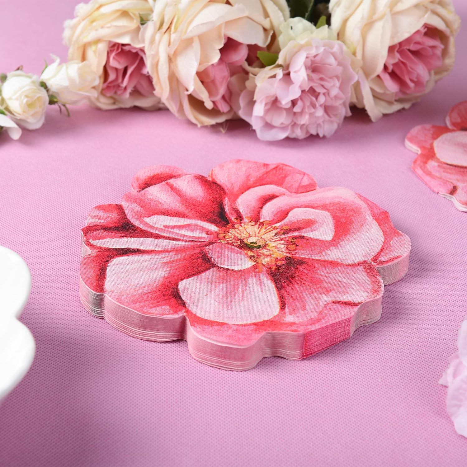 100Pcs Pink Flower Shaped Disposable Napkins for Parties and Events
