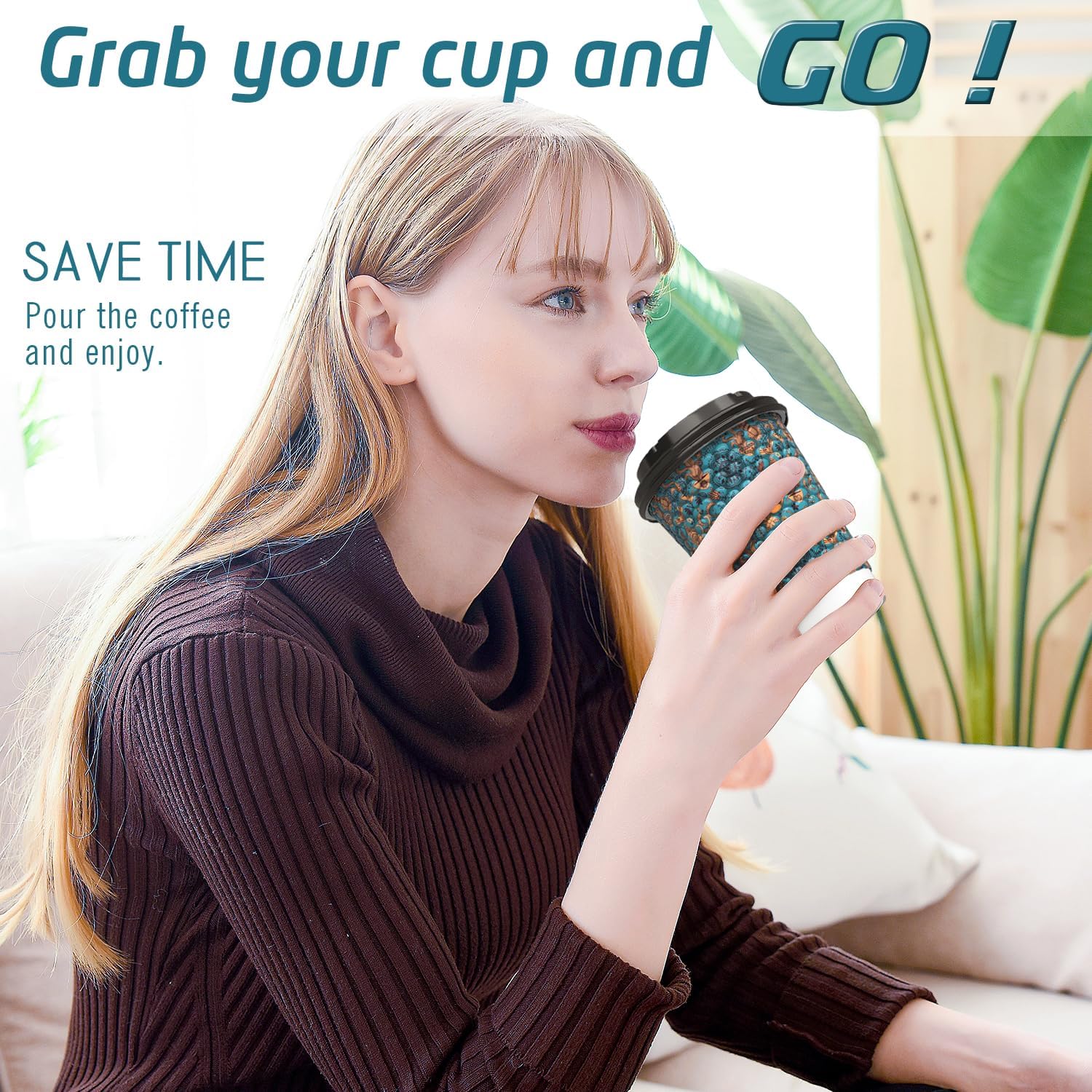 Qunclay Disposable Paper Coffee Cups with Lids 12 oz