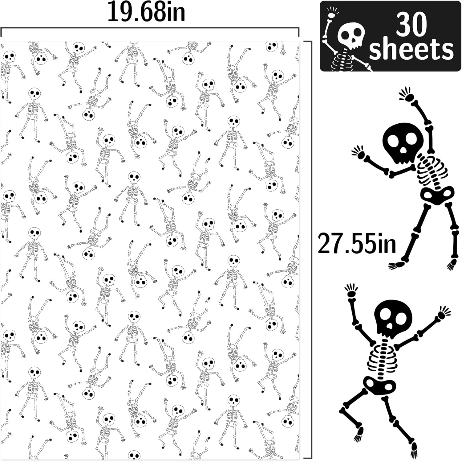 MR FIVE 20 x 28 Black Skeleton Tissue Paper Bulk 30 Sheets