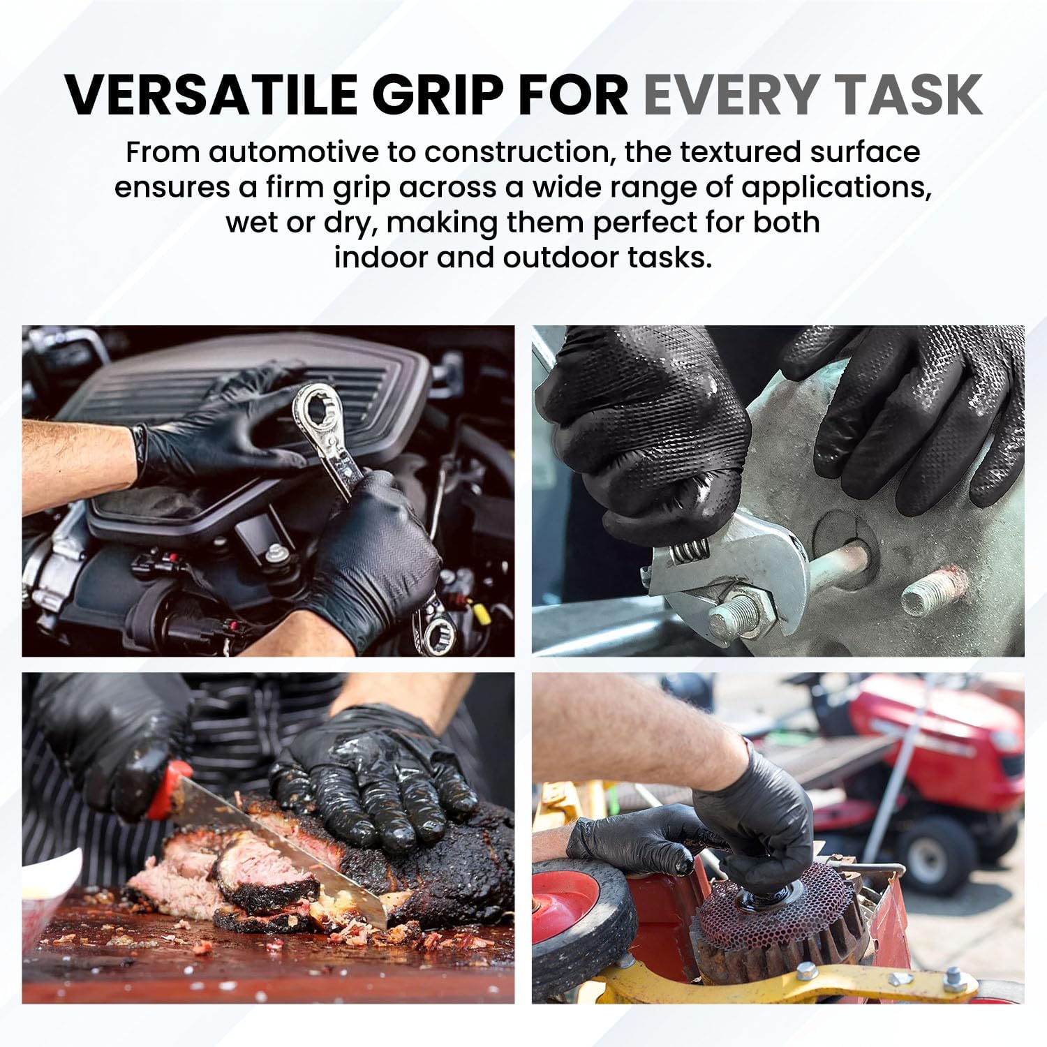 Black Nitrile Gloves with Diamond Texture and Octopus Grip