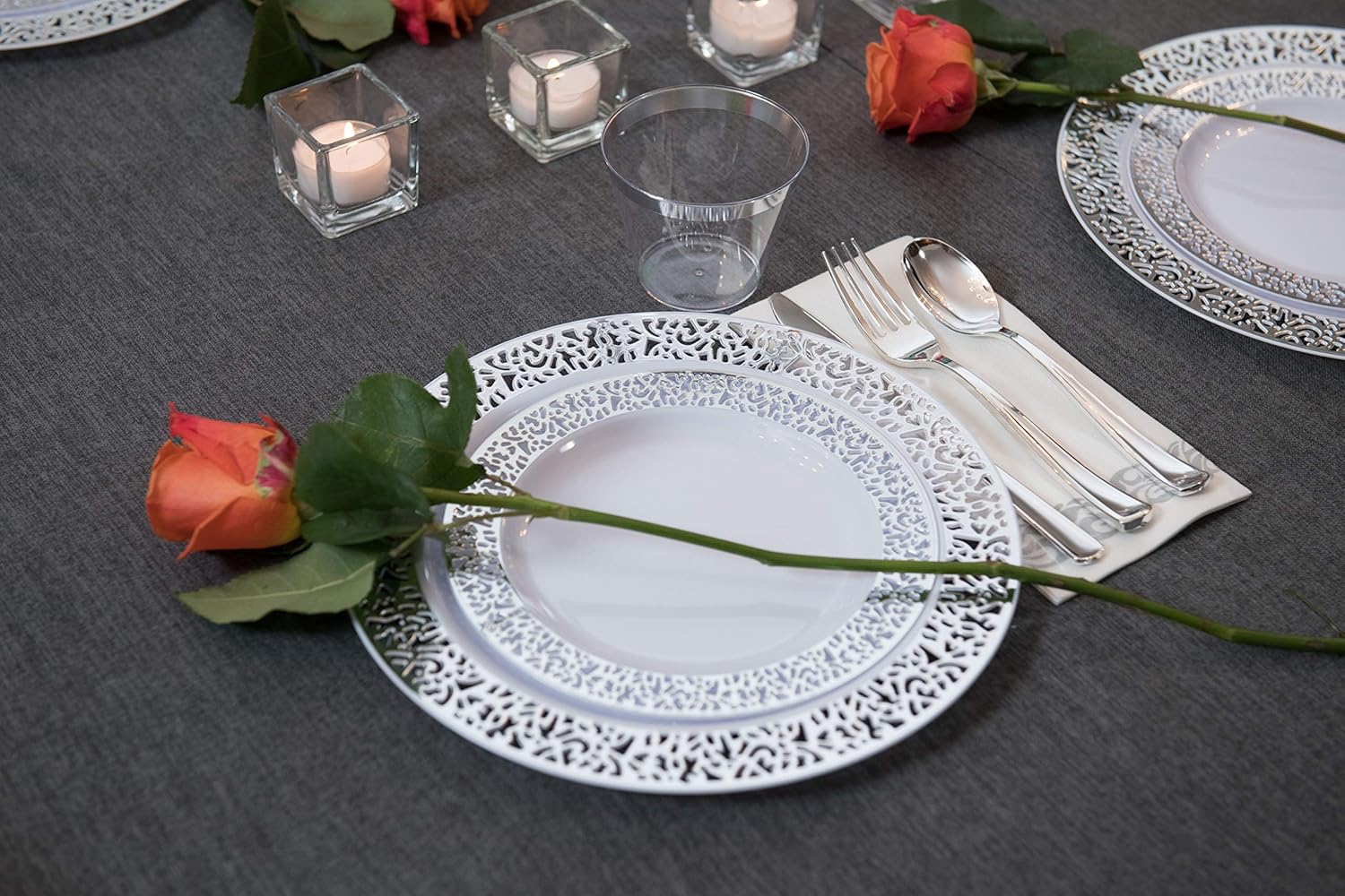 Fete Decorative Hand Towels 100 Silver Flower Napkins