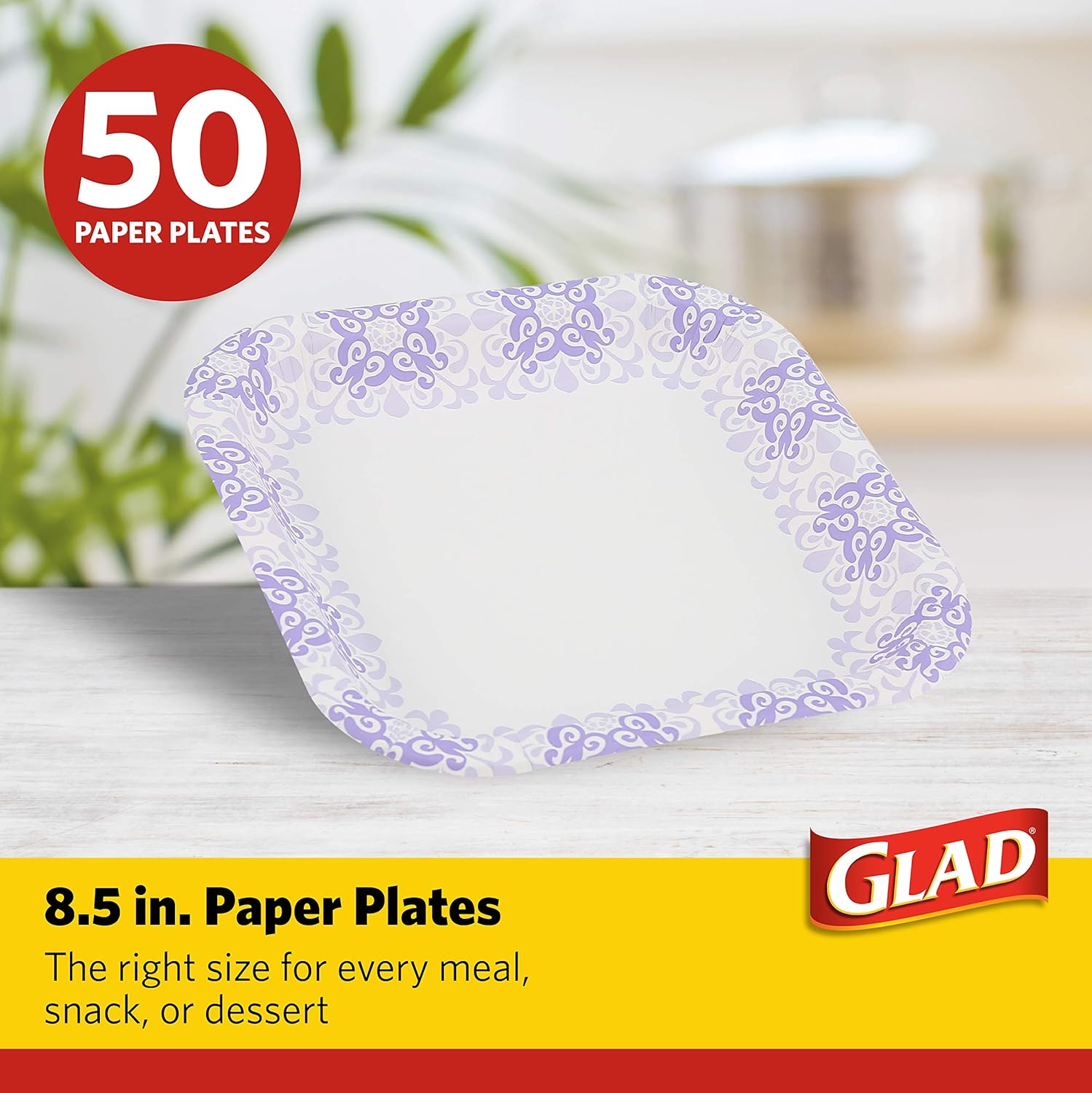 Glad Square Disposable Paper Plates 85 Inch 50 Count