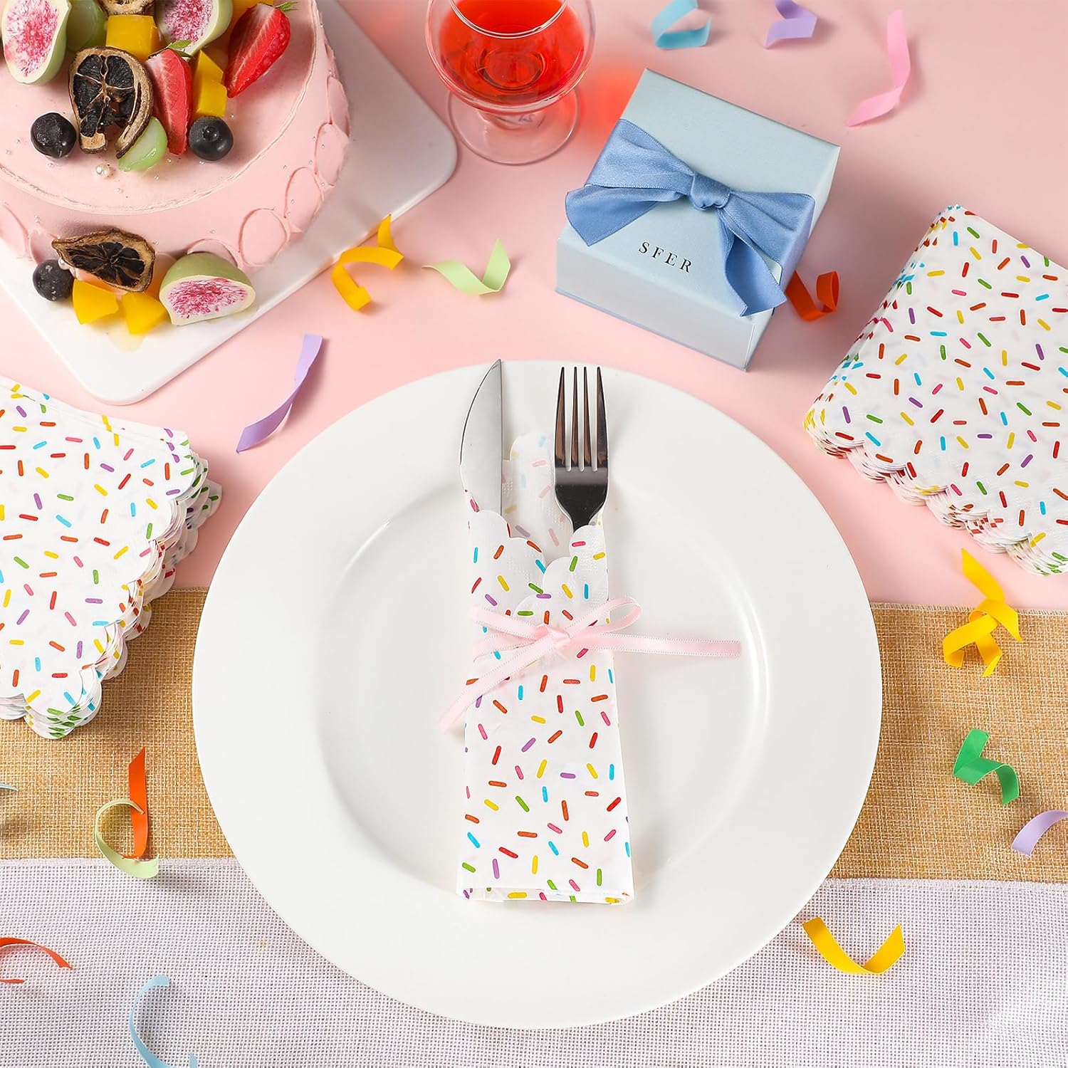 Crtiin 100 Pcs Scalloped Donut Napkins Party Supplies White