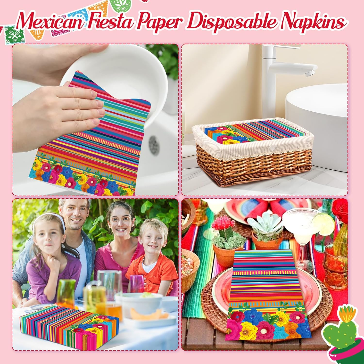 100PCS Mexican Fiesta Paper Napkins for Bathroom 3 Ply