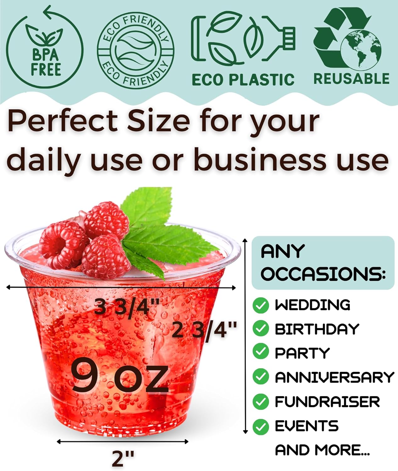 9 Oz Clear Plastic Cups 50 Pack for Parties