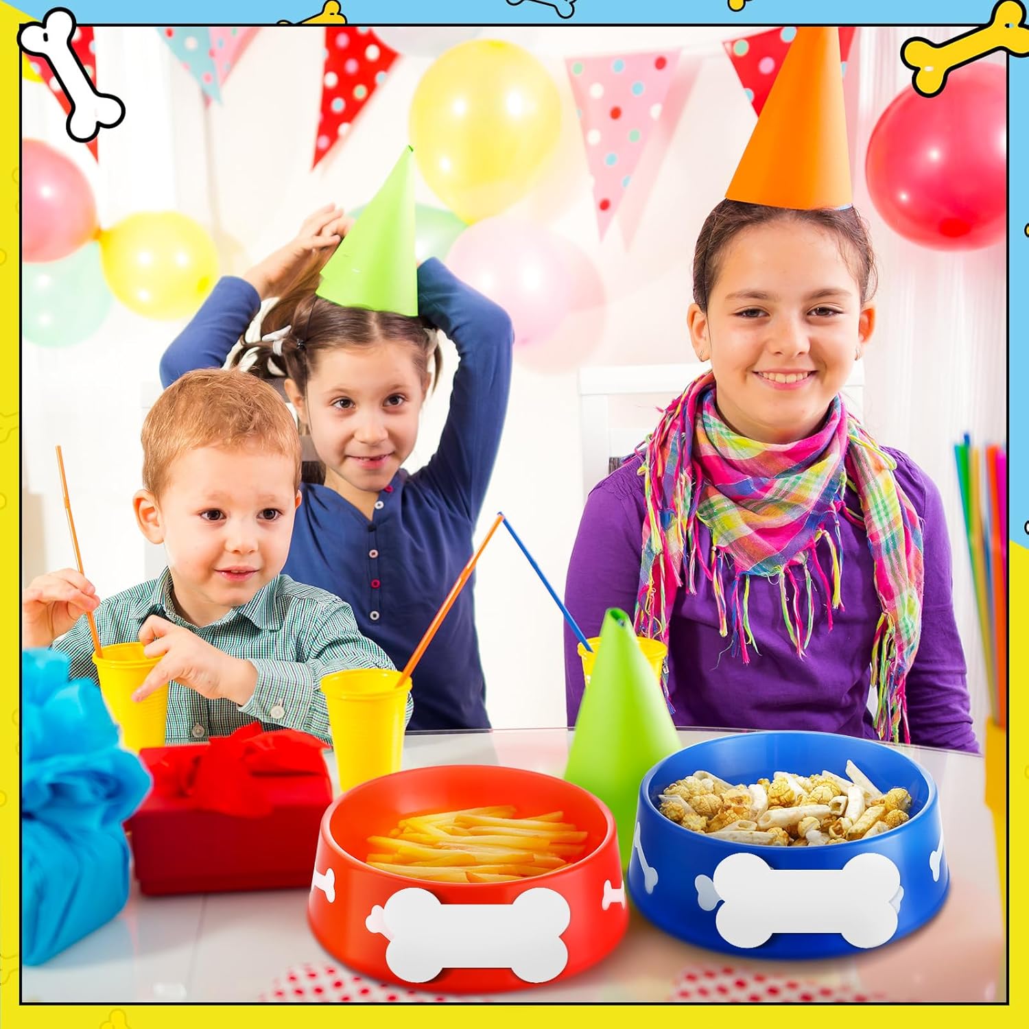 12 Piece Dog Paw Plastic Bowls Birthday Party Supplies Blue Yellow Red