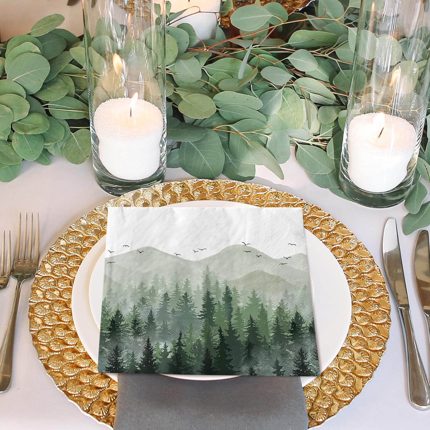 AnyDesign 80 Pack Green Misty Forest Paper Napkins
