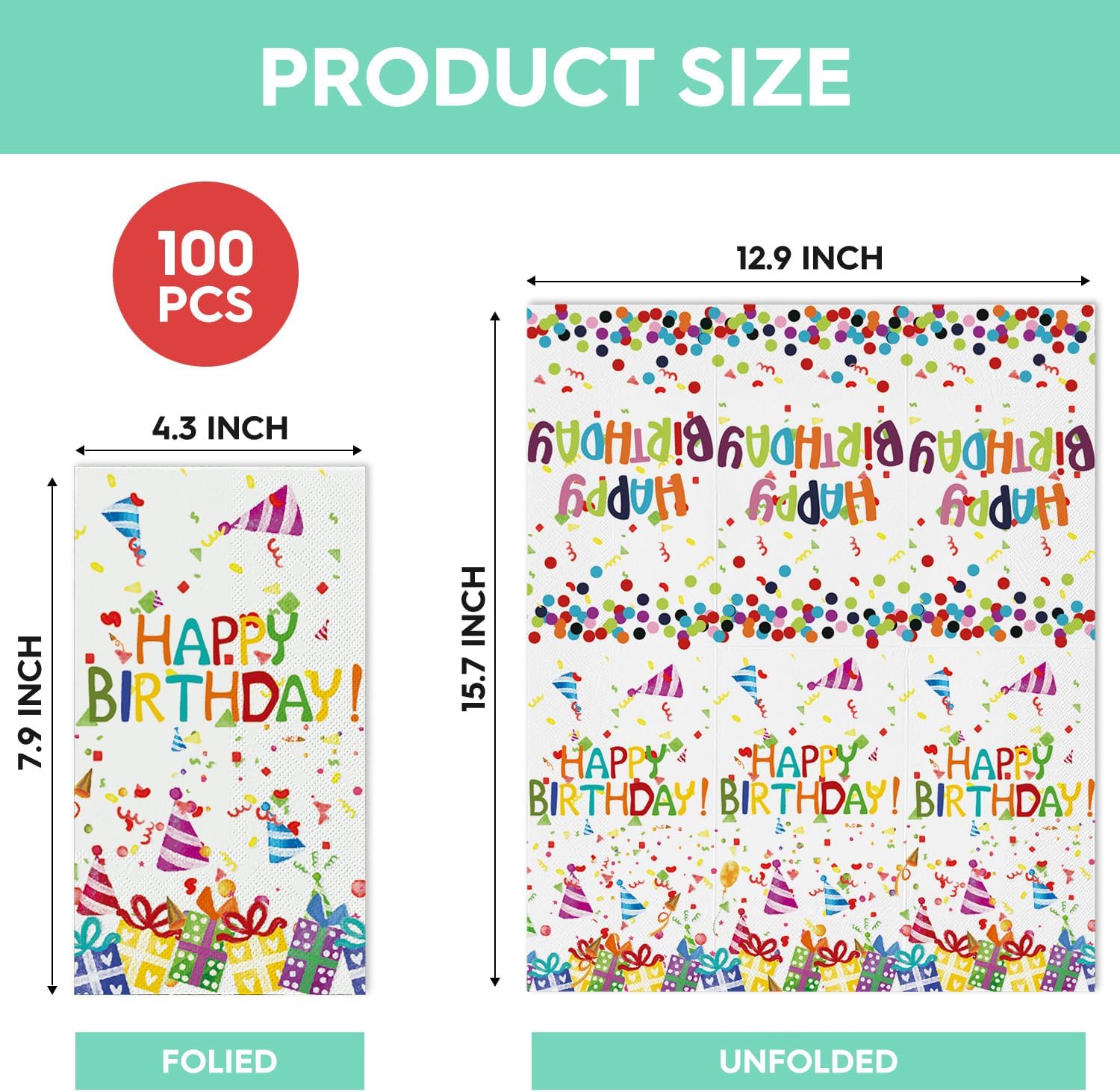 Horaldaily 100 Birthday Disposable Paper Napkins with Balloon Design