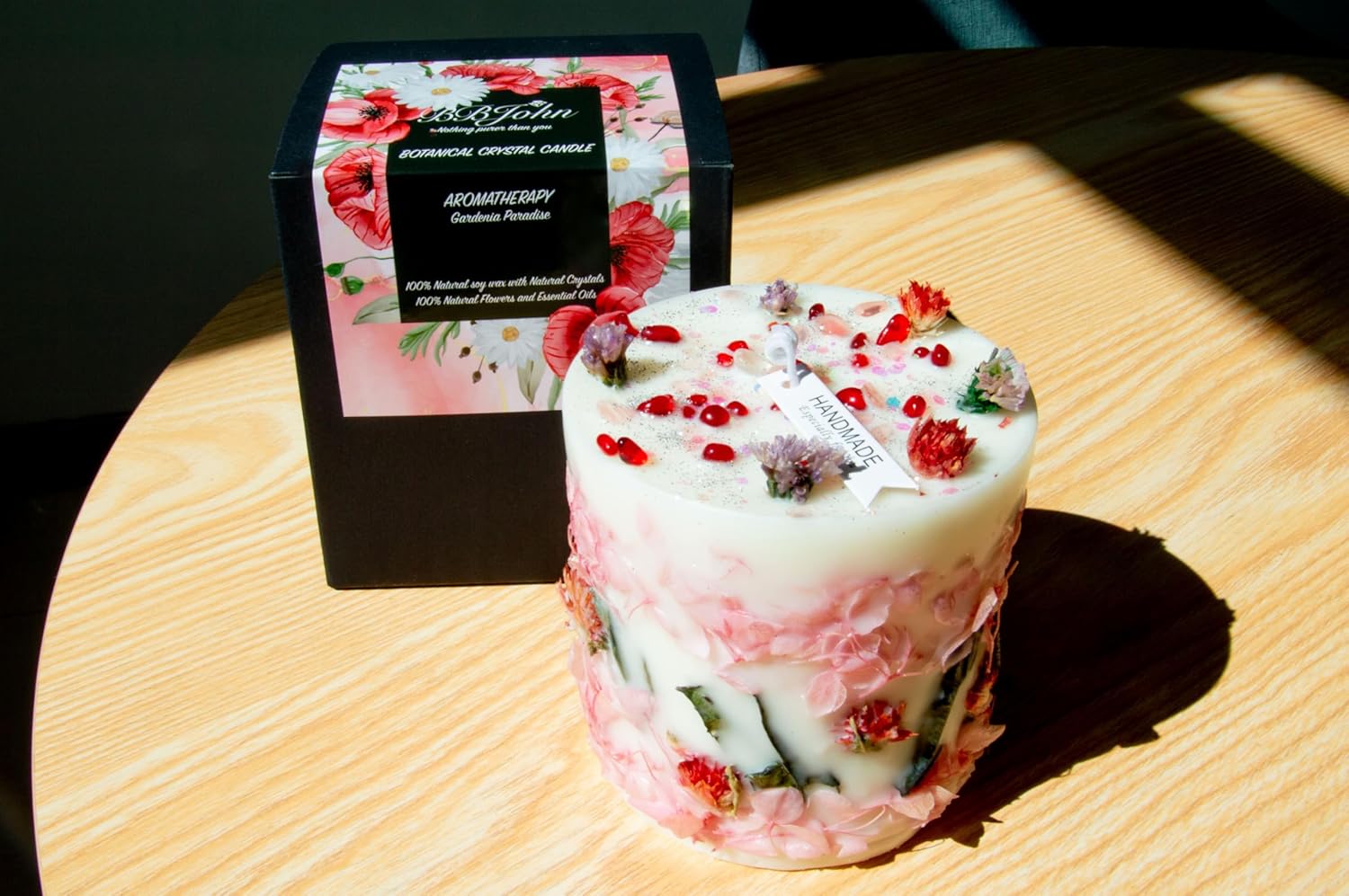 Botanical Crystal Candle with Rose and Forget-Me-Not Flowers