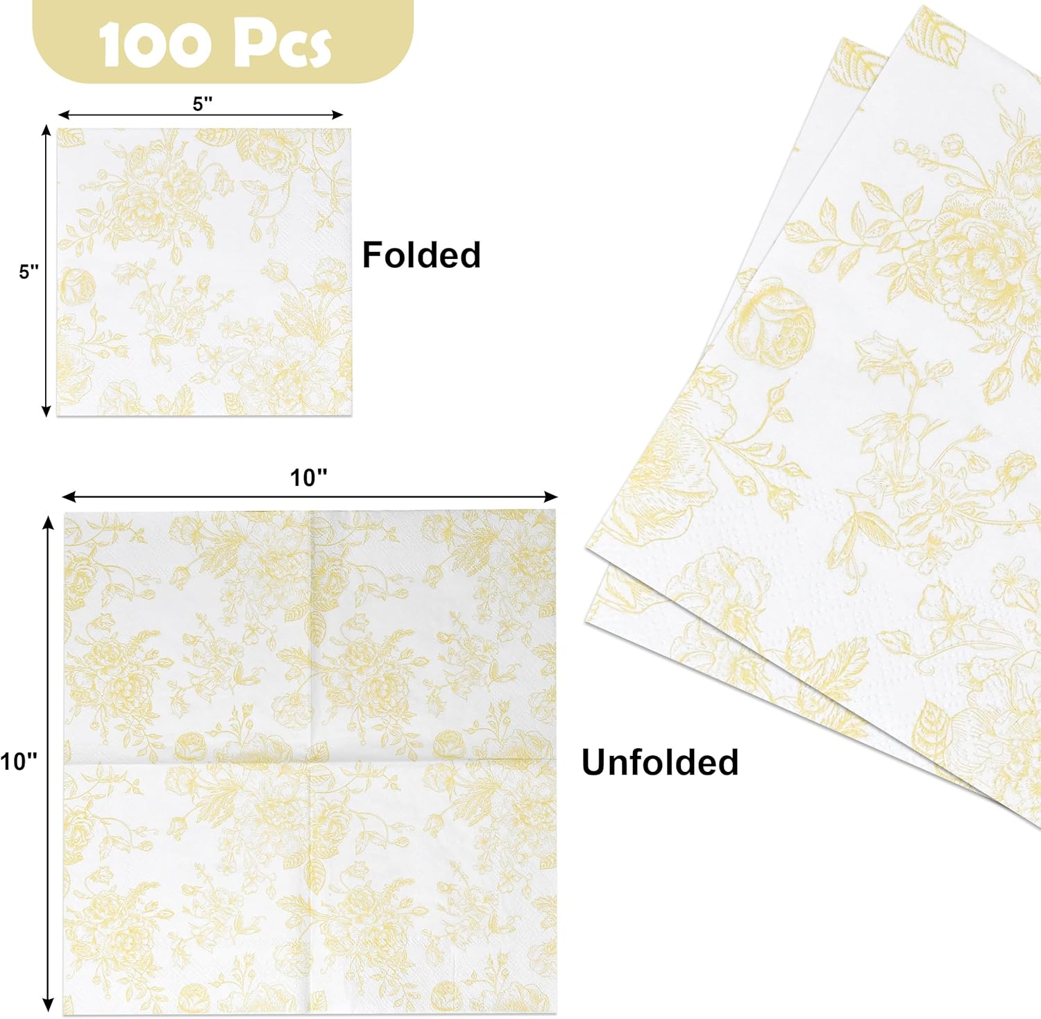 Yellow White Floral Cocktail Napkins for Spring Events