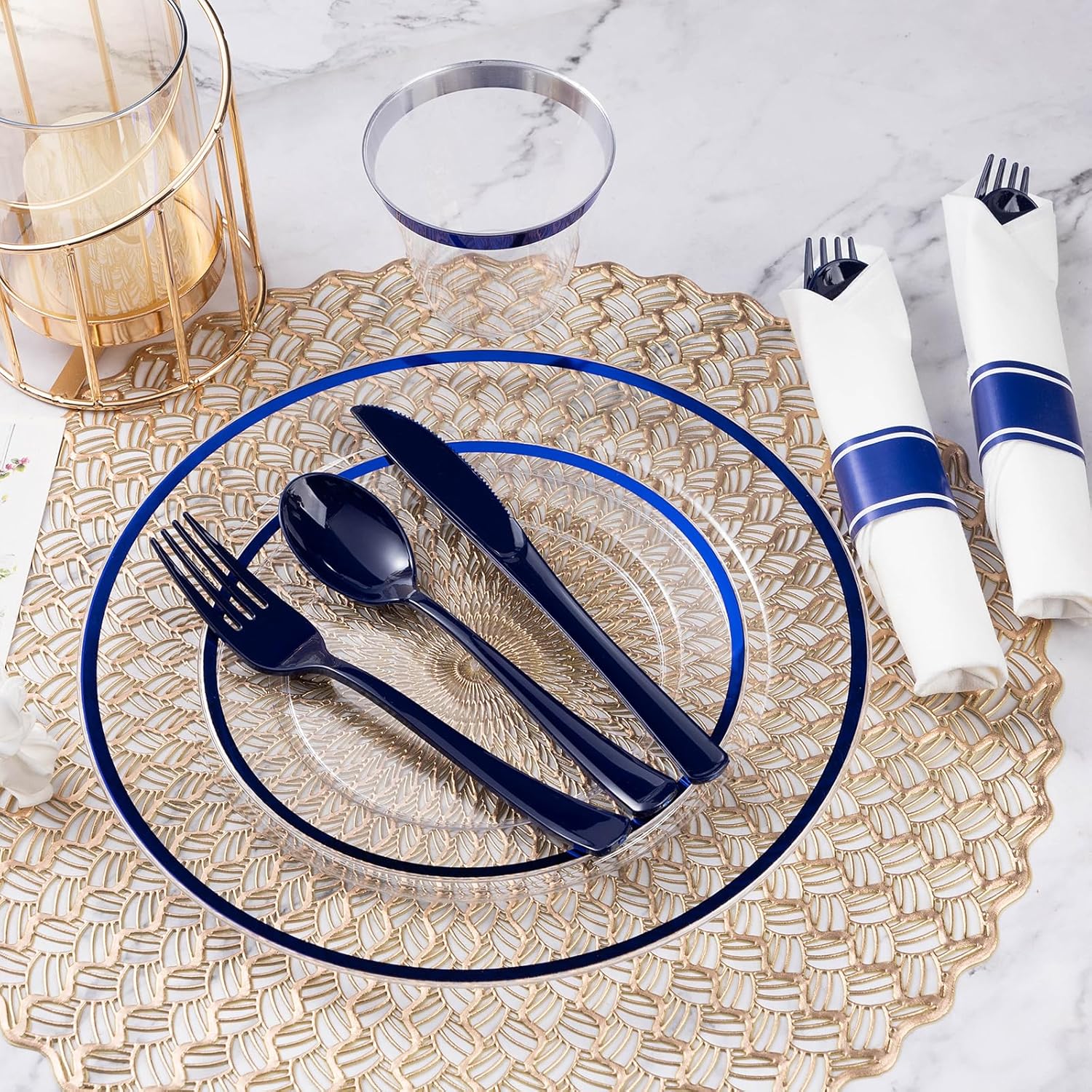 Goodluck 350 Piece Dark Blue Plastic Dinnerware Set for 50 Guests