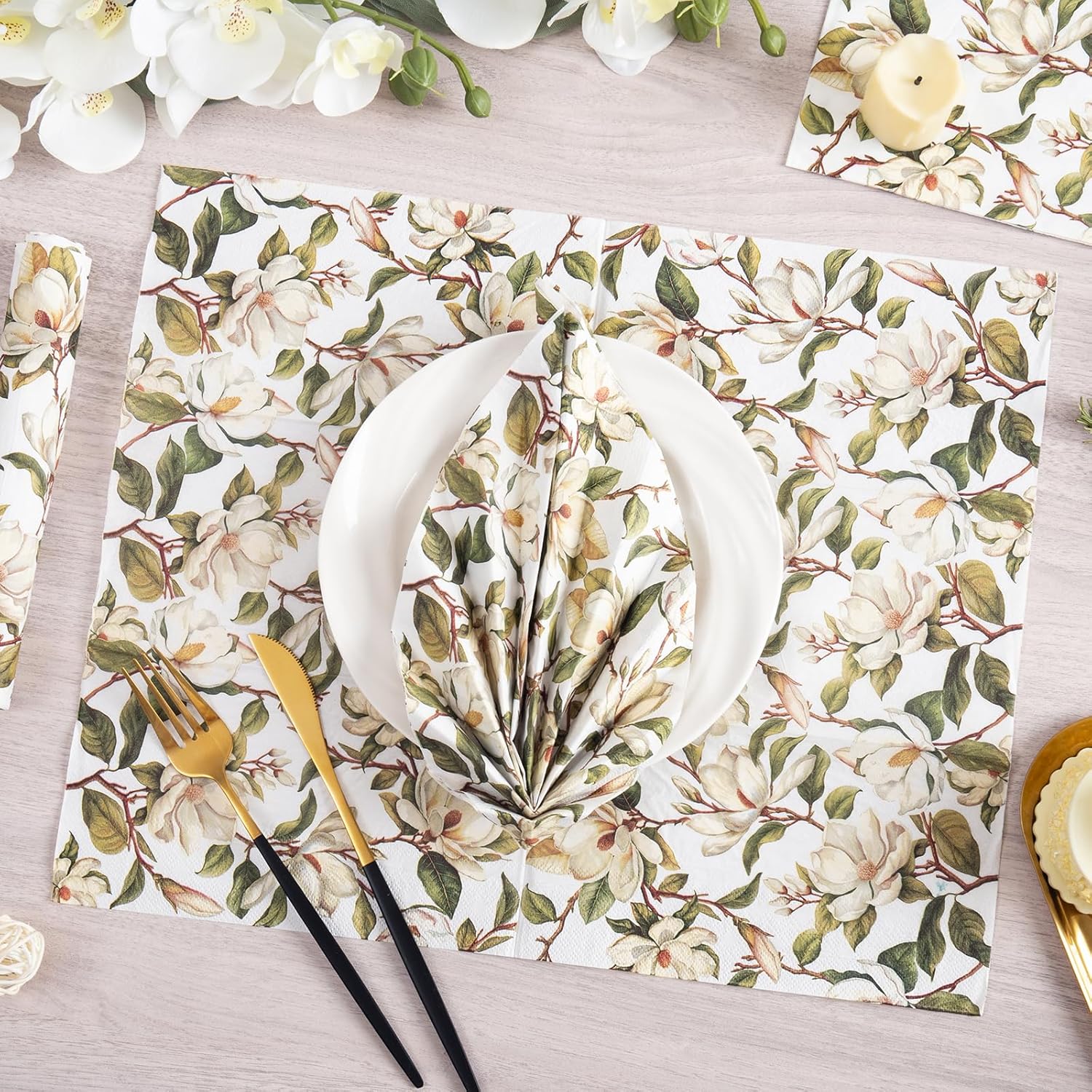 Homlouue Vintage Magnolia Flower Napkins 100PCS