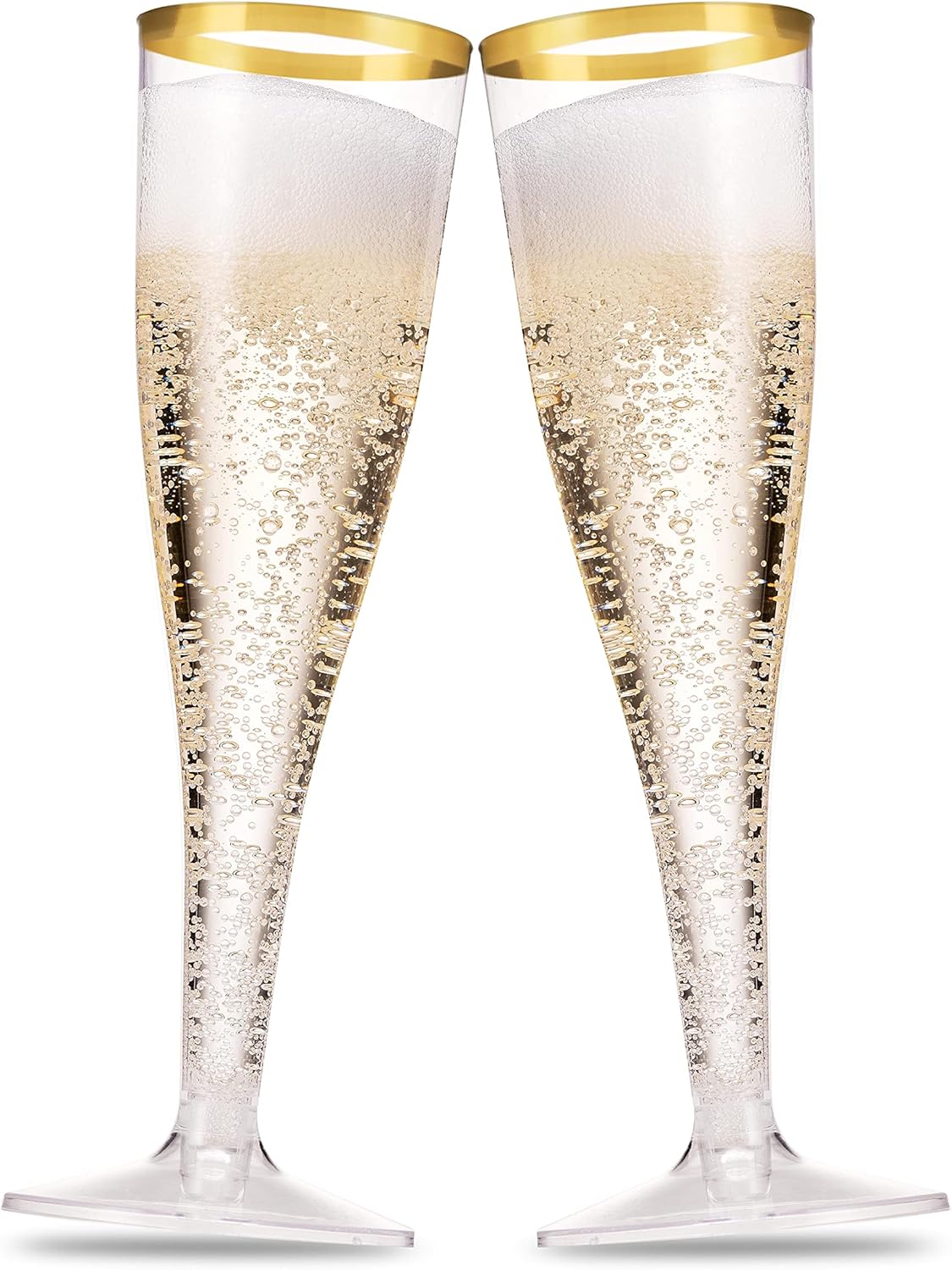 Munfix 50 Pack Gold Rimmed Plastic Champagne Flutes 5 Oz