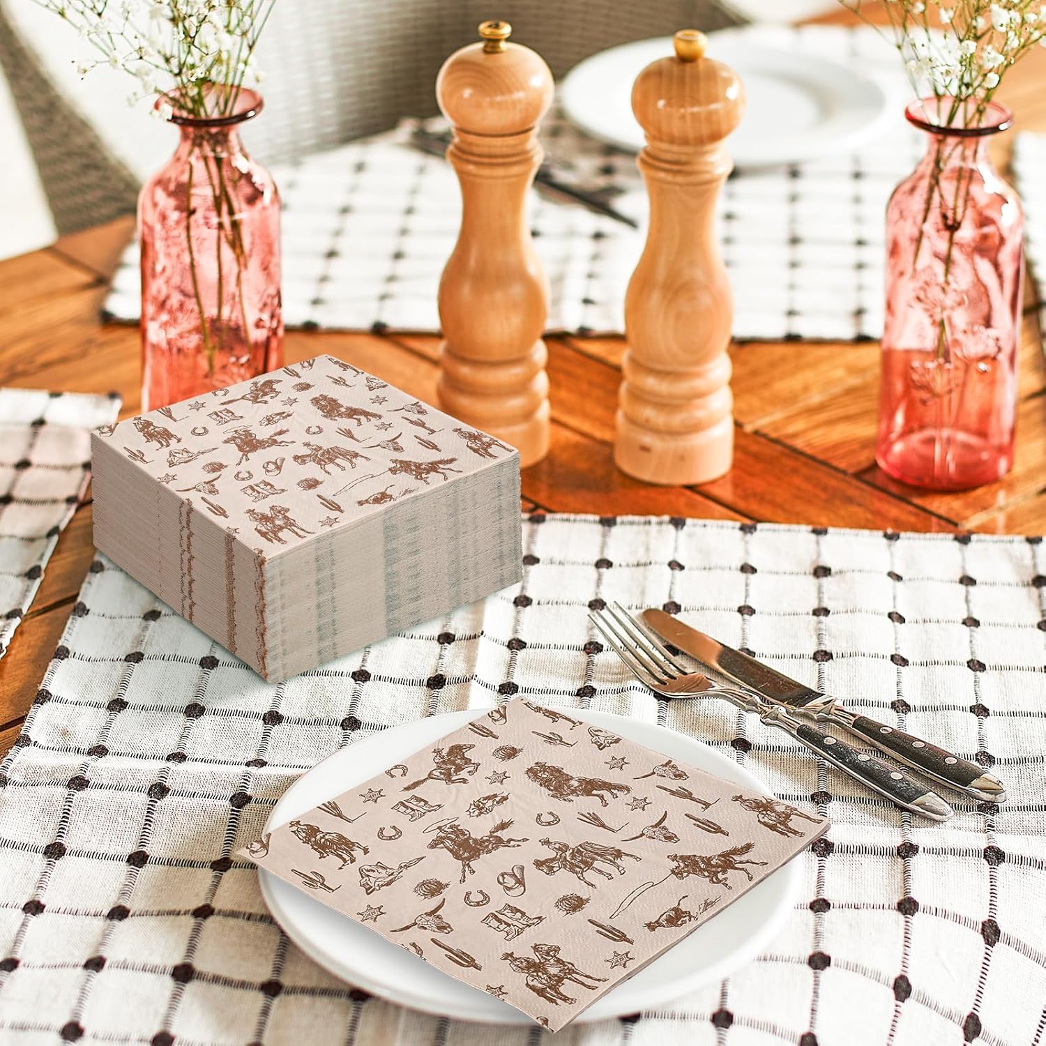 Western Cowboy Brown Paper Napkins 50Pcs Set