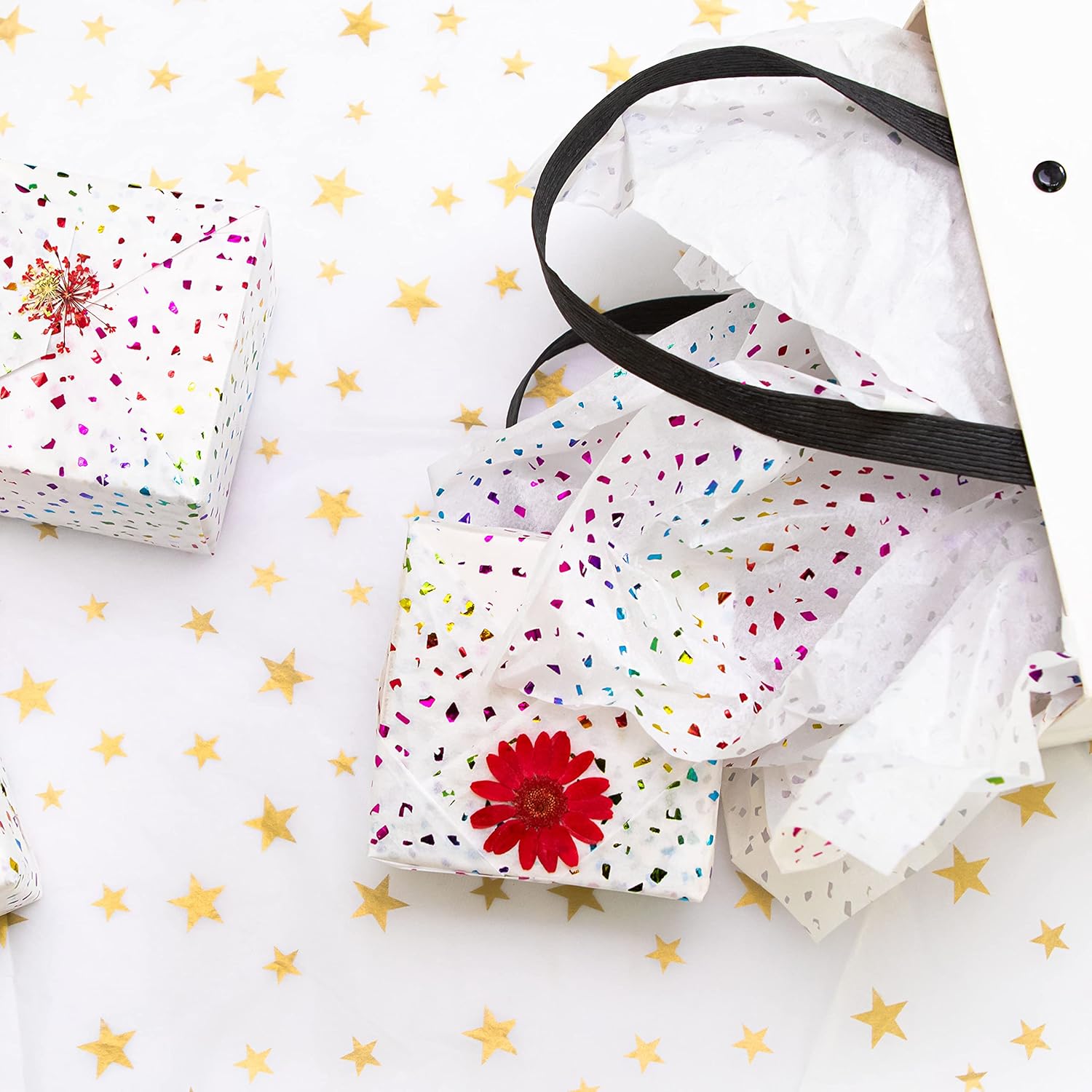 MR FIVE 25 Sheets Rainbow Glitter Tissue Paper for Gift Wrapping
