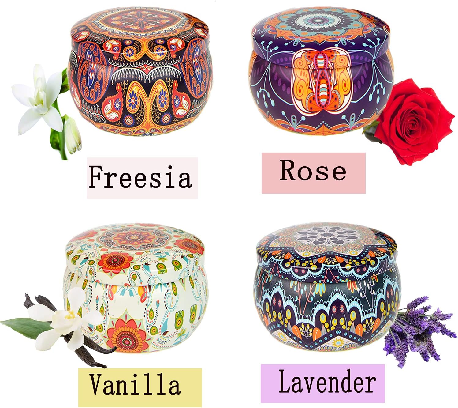 JUNPEI Scented Soy Candles 4PCS Travel Tin Aromatherapy Set