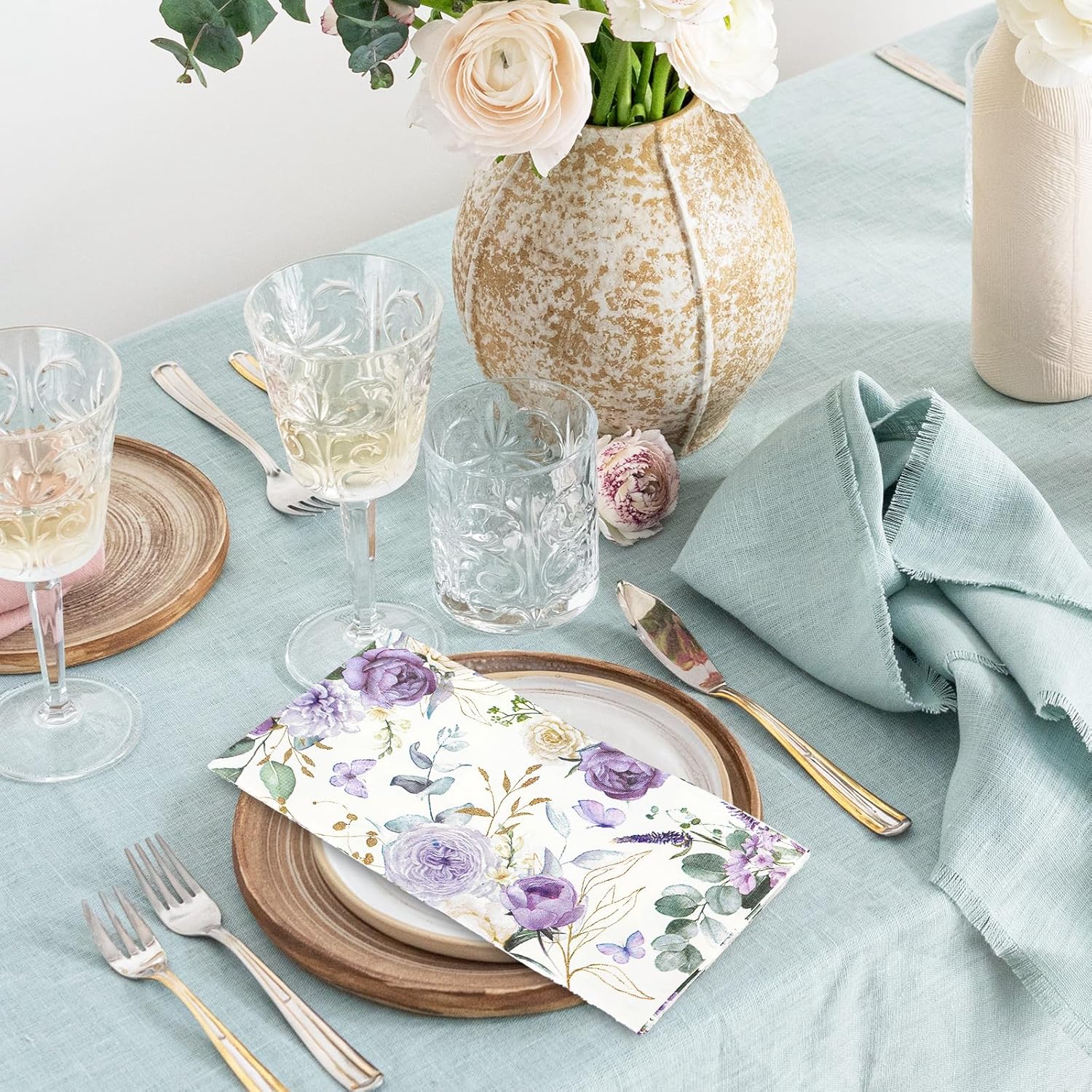 100Pcs Watercolor Purple Flower Butterfly Napkins