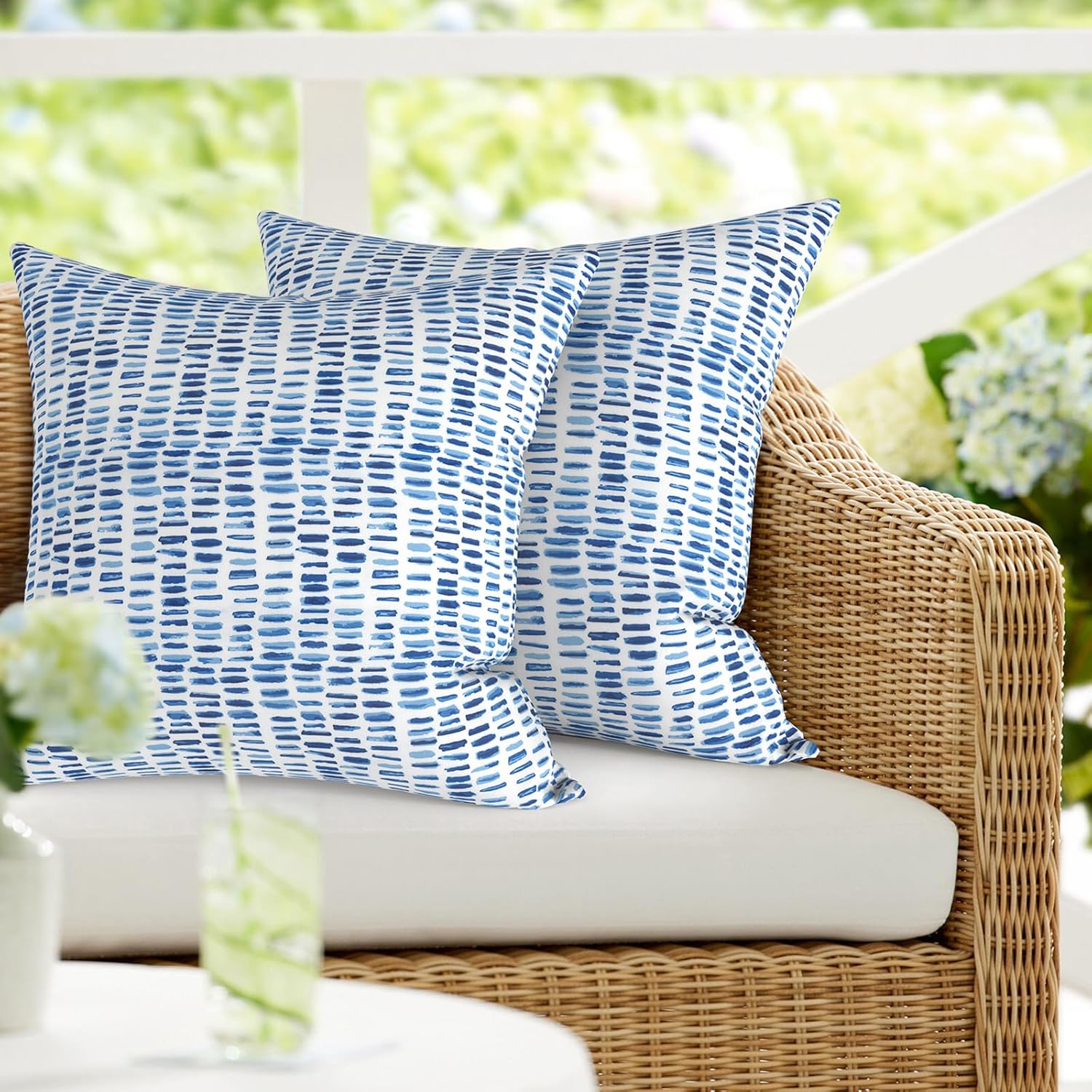 Pack of 2 Waterproof Patio Pillows with Inserts Pebble Blue 18x18 In