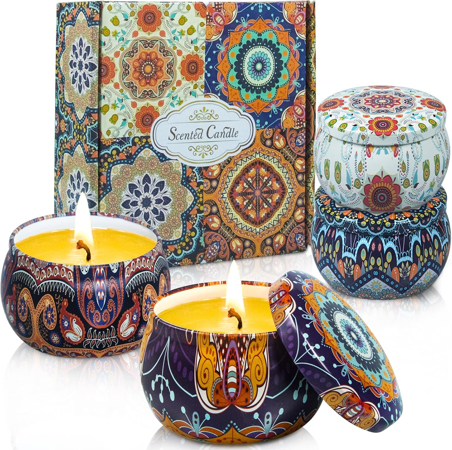 JUNPEI Scented Soy Candles 4PCS Travel Tin Aromatherapy Set