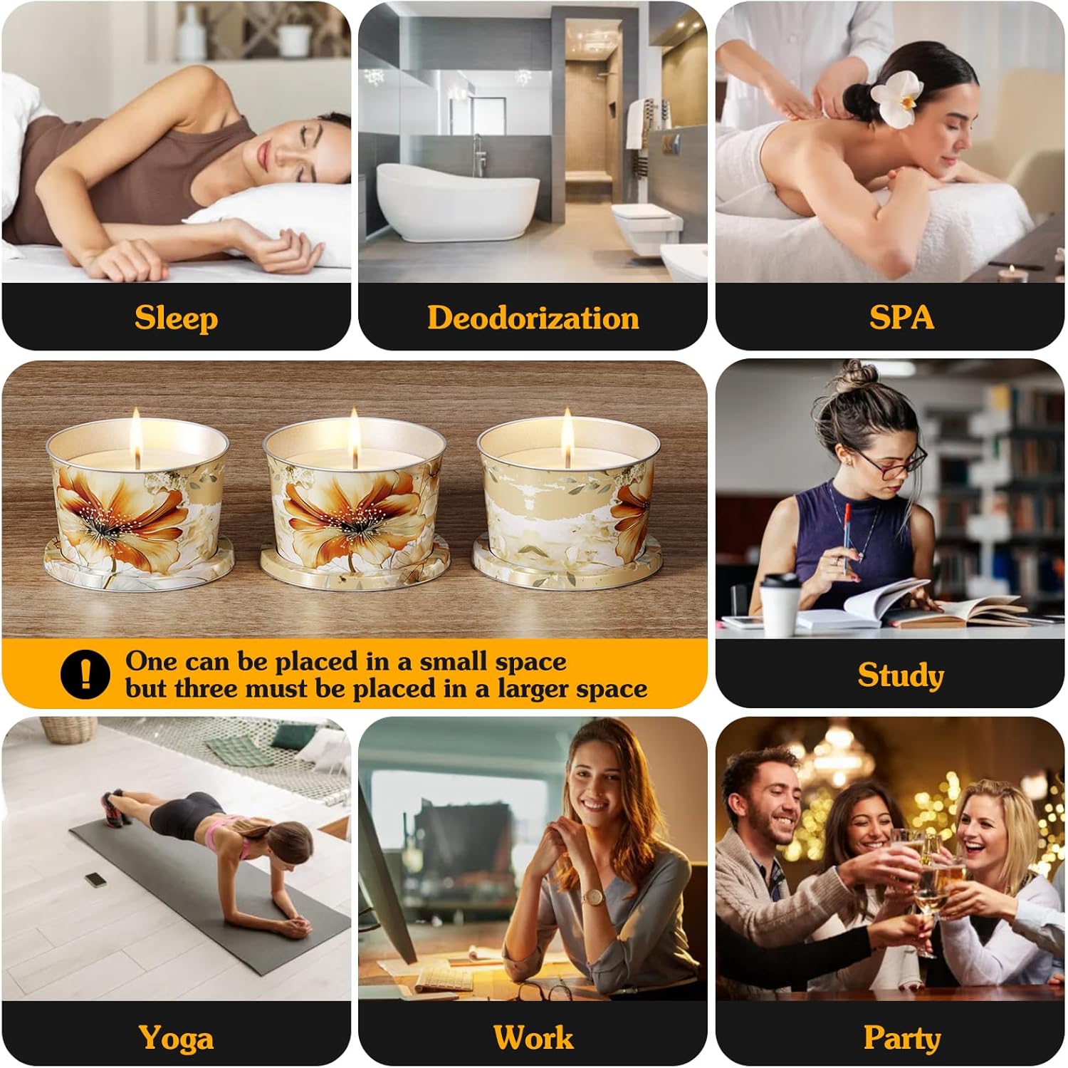 3-Pack Aromatherapy Candle Set Travel Size Jasmine Musk Sandalwood