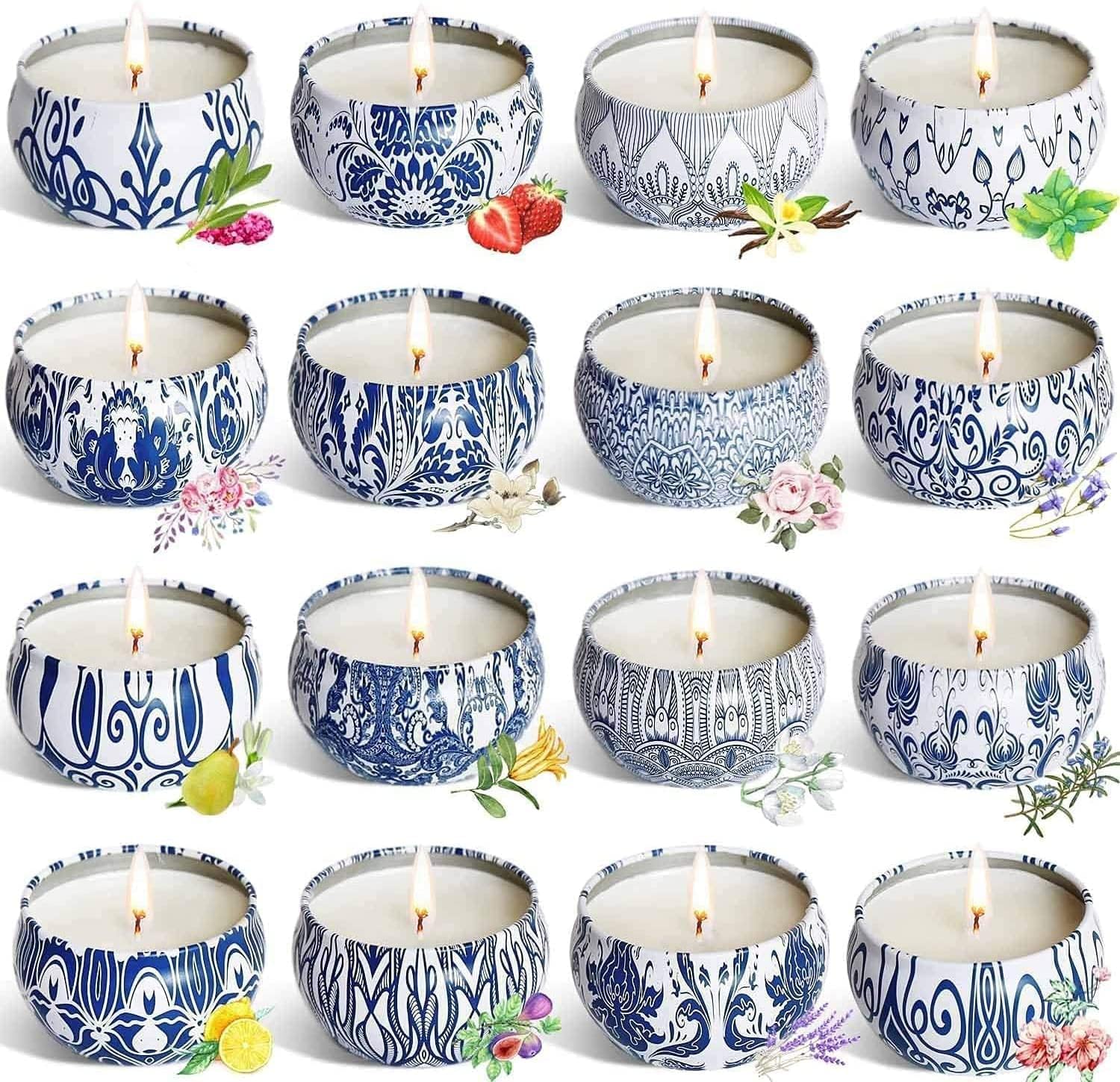 Set of 16 Travel Tin Jar Candles for Home
