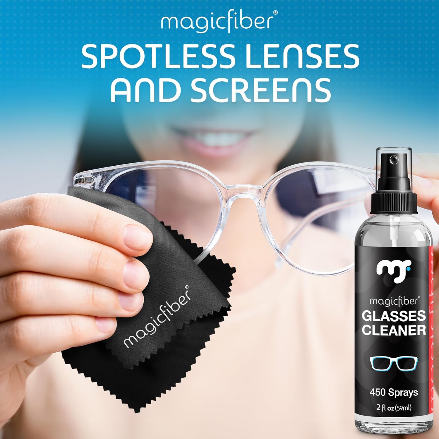 MagicFiber Glasses Cleaner Kit - 2 Sprays 2 Cloths