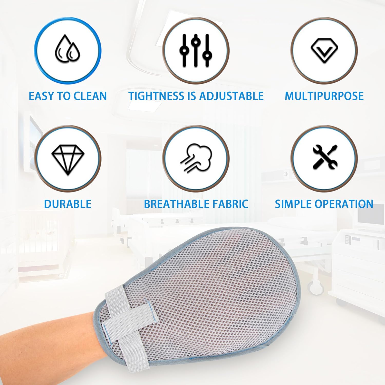 2PCS Anti-Scratch Restraint Gloves for Elderly Use