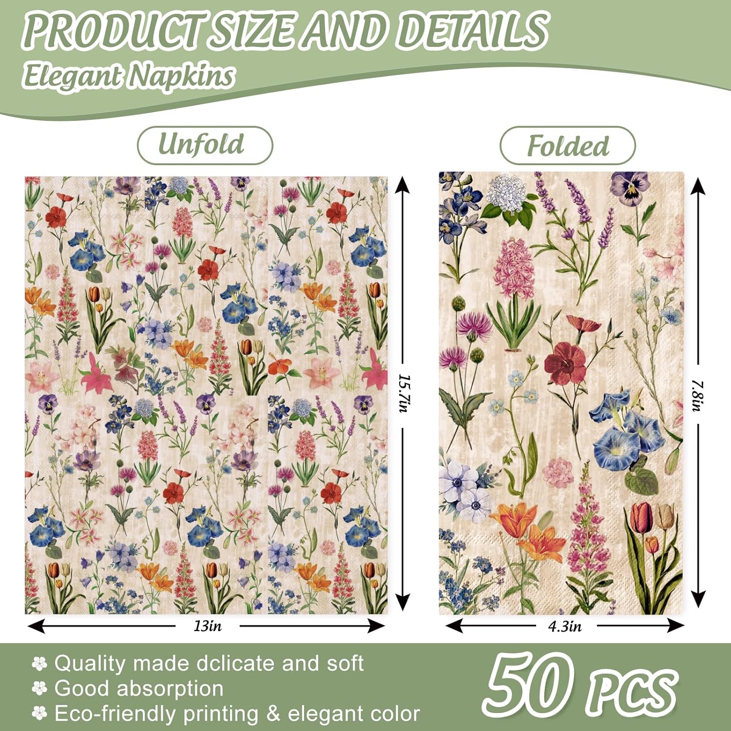 50 Pcs Retro Floral Guest Napkins for Spring Wedding Party