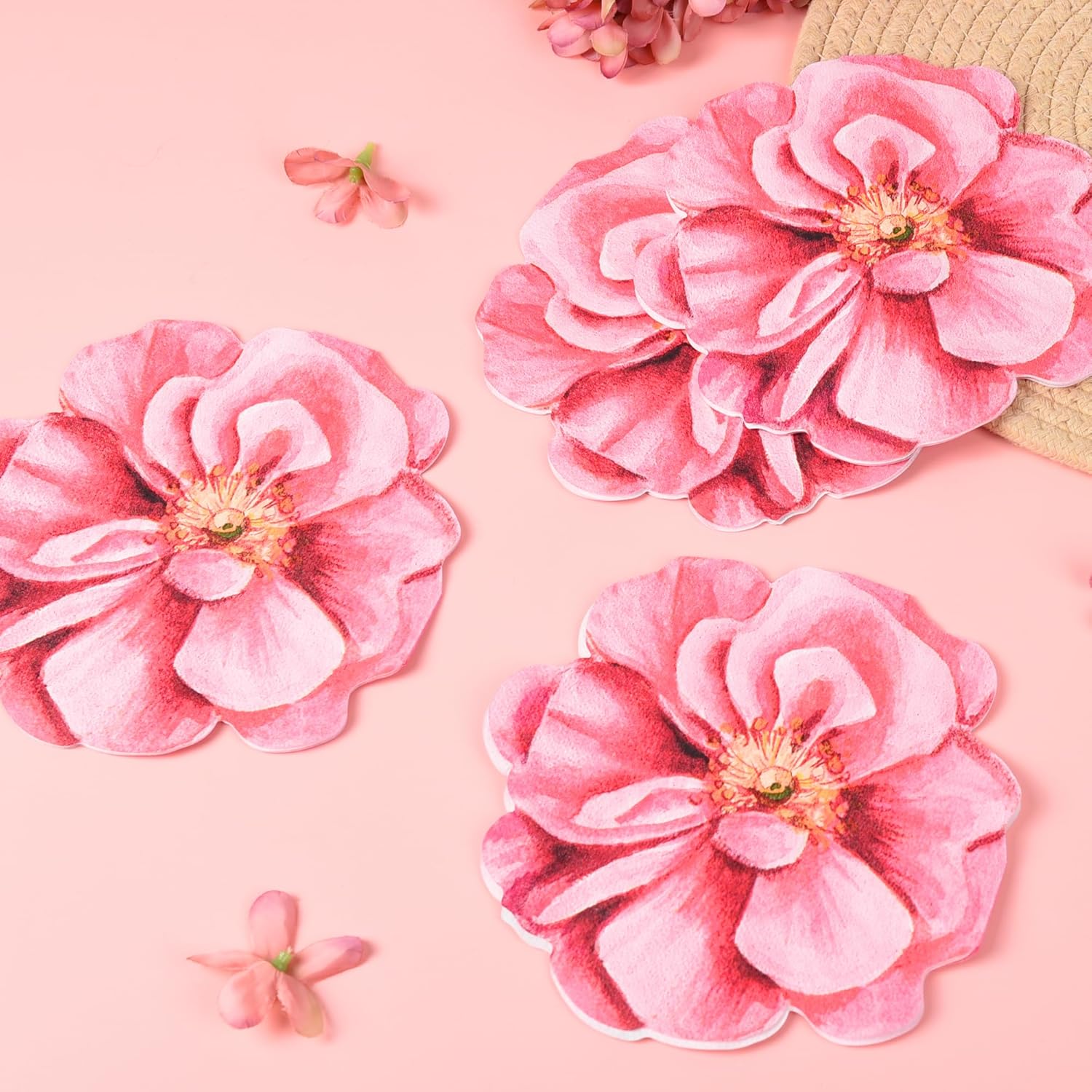 100Pcs Pink Flower Shaped Disposable Napkins for Parties and Events