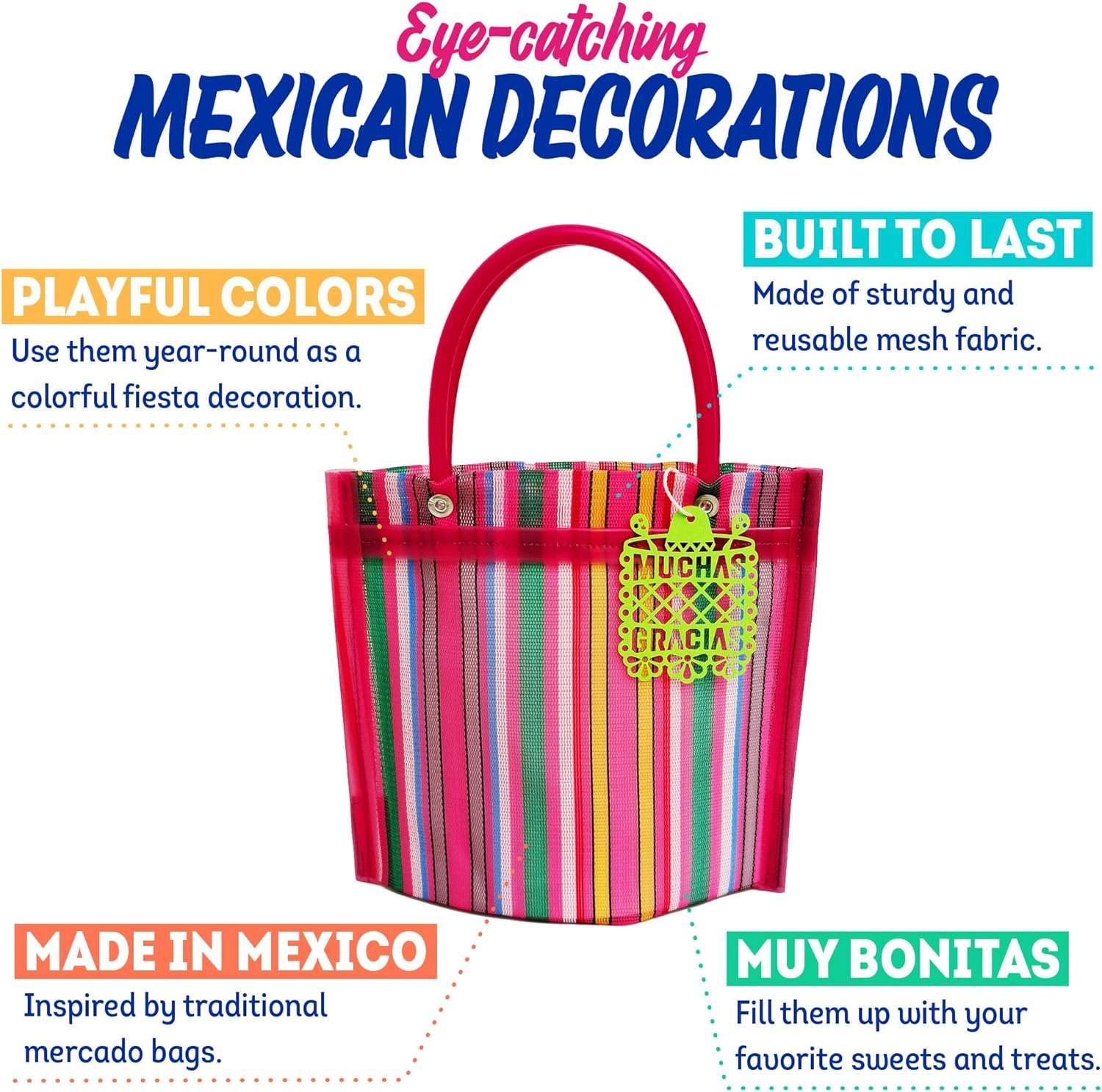 12 Mini Mercado Bags for Fiesta Mexicana Party Favors